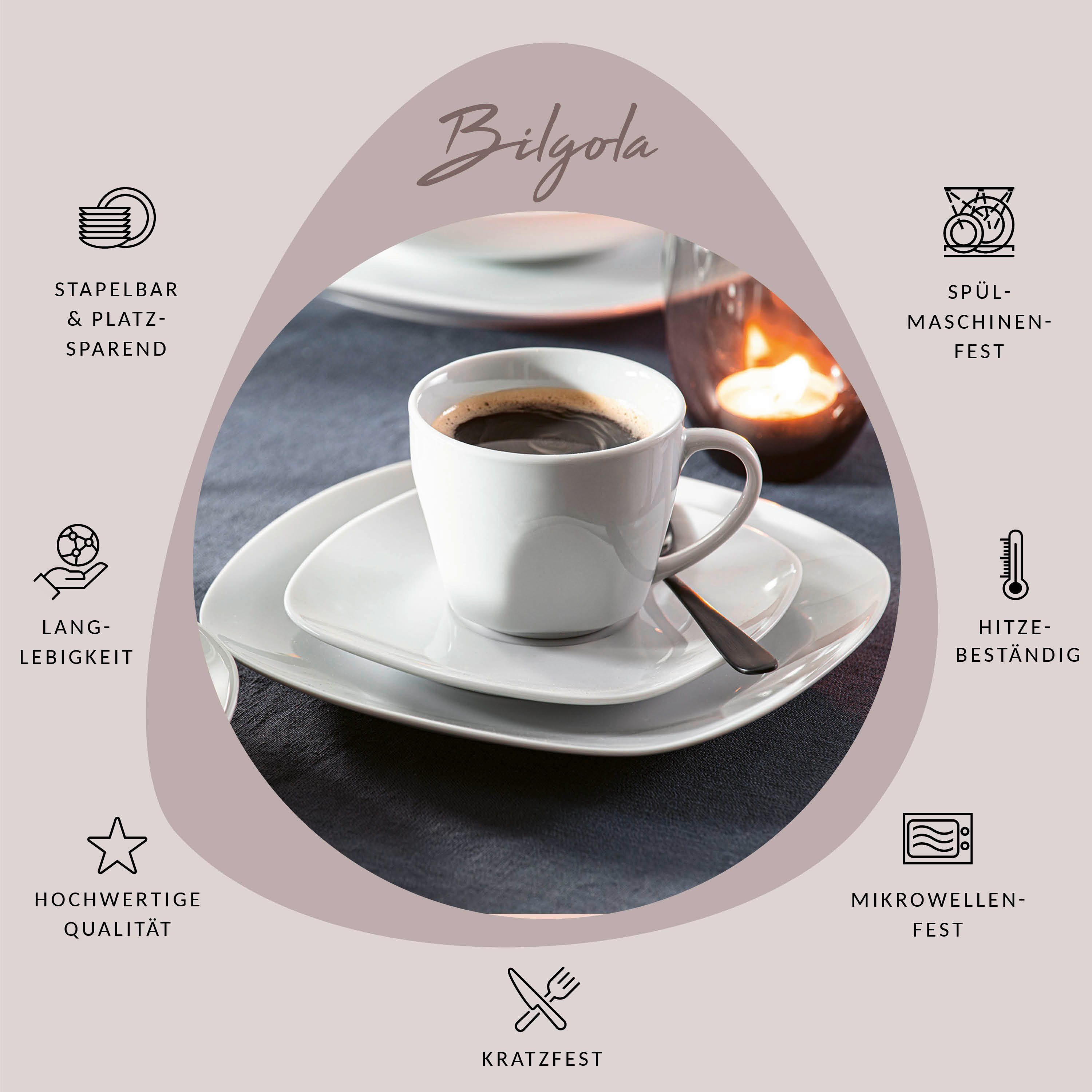 SÄNGER Kaffeeservice Bilgola Kaffeetassen Set, Weiß (12-tlg), 6 Personen, Porzellan, 150 ml, Spülmaschinengeeignet, Premium Collection