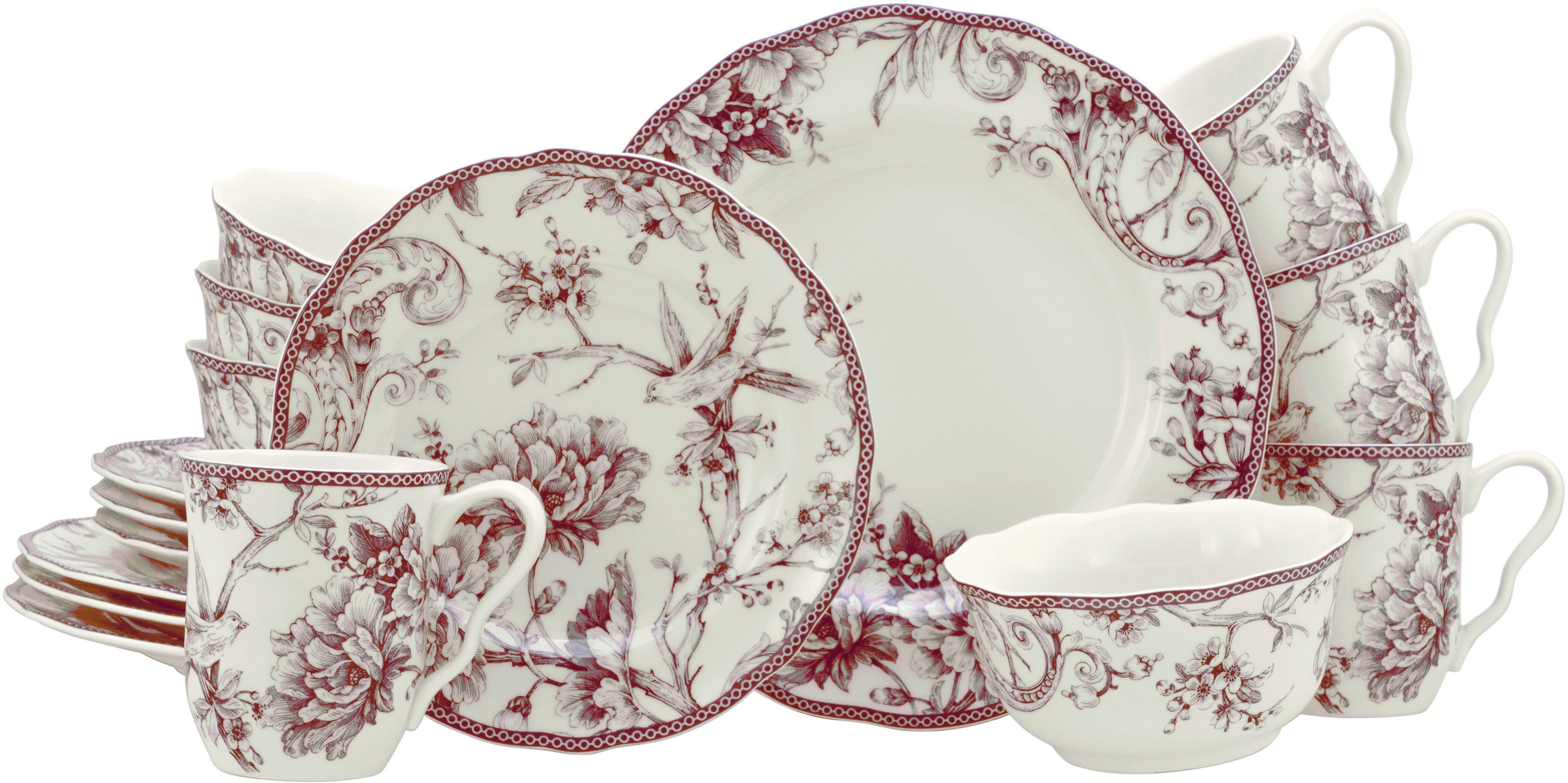 CreaTable Kombiservice Adelaide, Service 16-tlg. (16-tlg), 4 Personen, Porzellan, Nostalgischer Vintage Dekor, Elegante Form