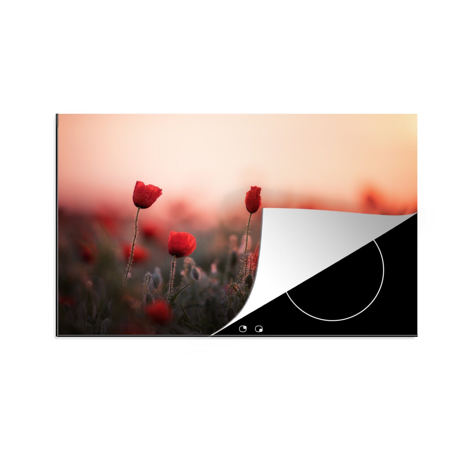 MuchoWow Herdblende-/Abdeckplatte Mohnblumen - Blumen - Rot, Vinyl, (1 tlg), 81x52 cm, Induktionskochfeld Schutz für die küche, Ceranfeldabdeckung