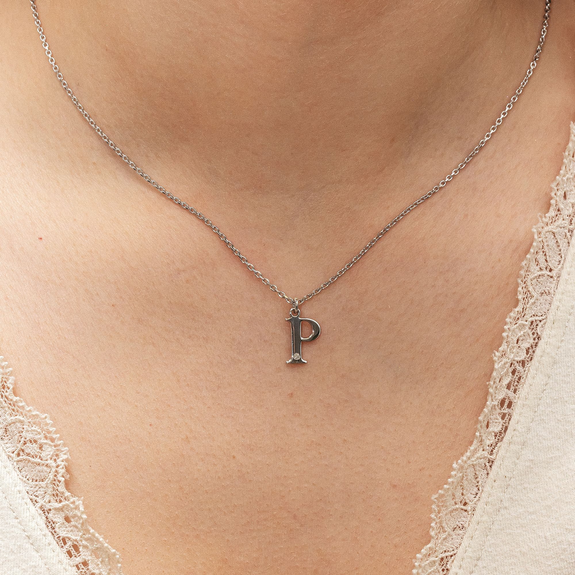 Diamonds by Ellen K. Kette mit Anhänger Silber 925 mit 1x Diamant 0,008ct. Buchstabe P