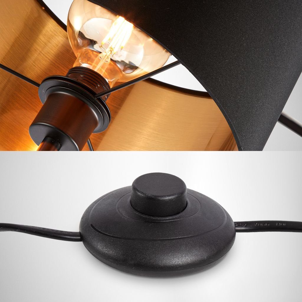 B.K.Licht Stehlampe ohne Textil 140 - cm Stoffschirm Stoff-Stehleuchte cm mit BKL1417, Fußtaster Kabel E27 Industrial 30 Leuchtmittel, Schwarz-Gold