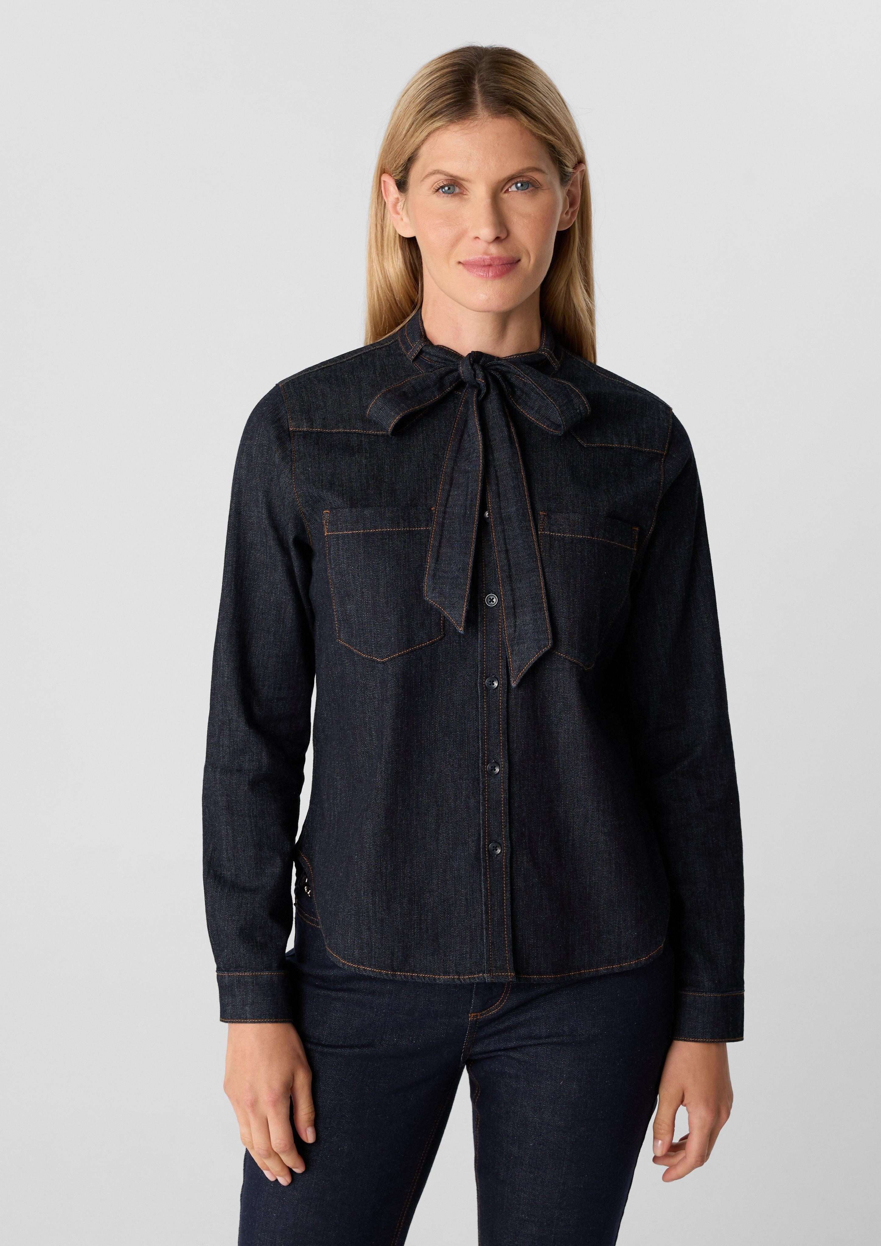 comma Langarmbluse Weiches Denimhemd mit Schluppe günstig online kaufen