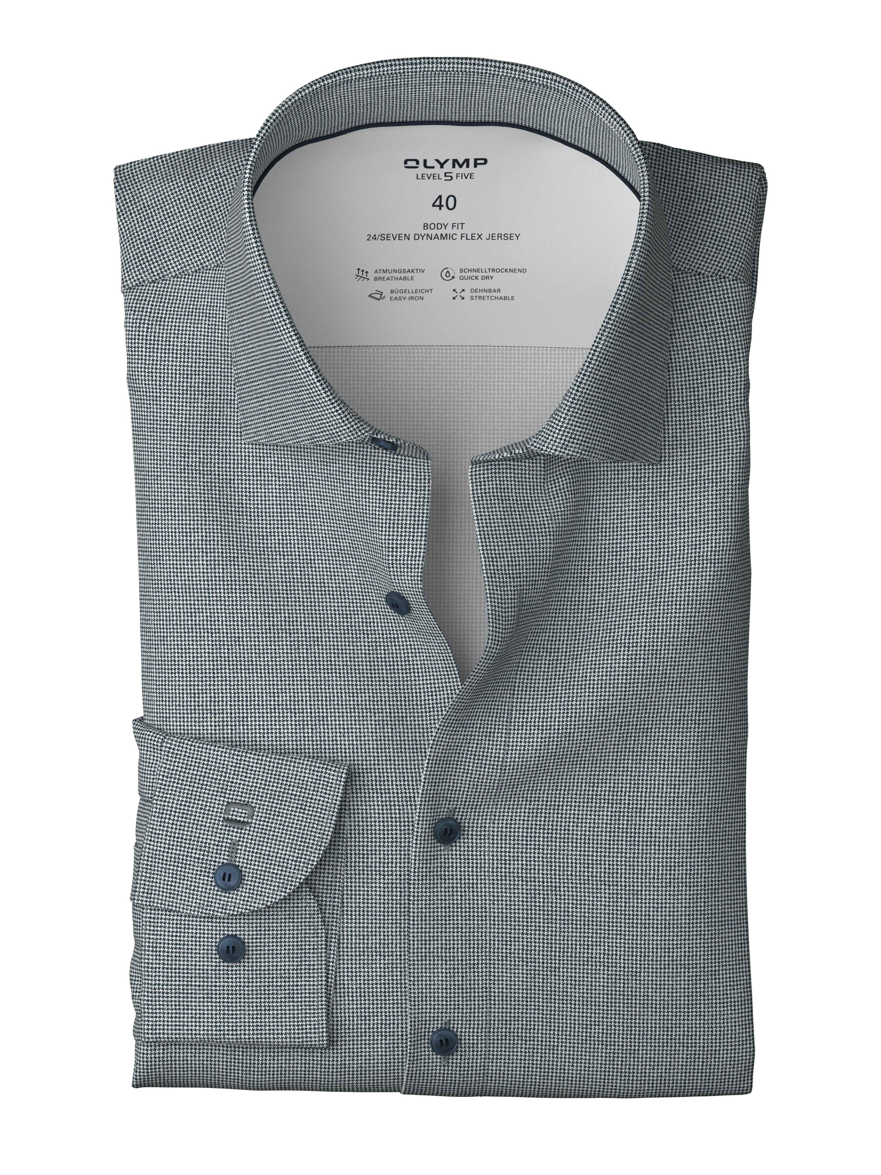 OLYMP Langarmhemd 24/7 - Level 5 Body fit, New York Kentkragen, Businesshemd, Jersey-Qualität