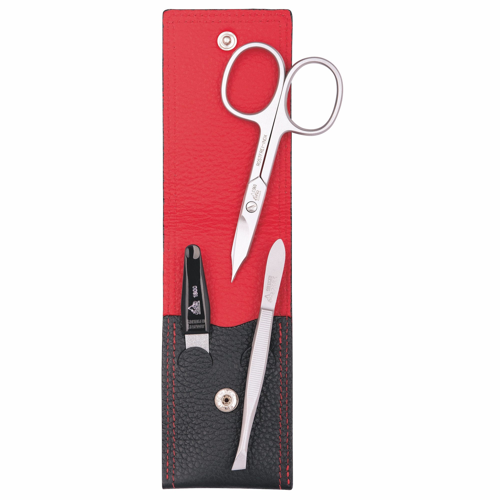 ERBE Maniküre-Etui Colorado, 3 tlg., Echtleder, Kontrastnähte, Druckknopfverschluss, rostfreie Instrumente