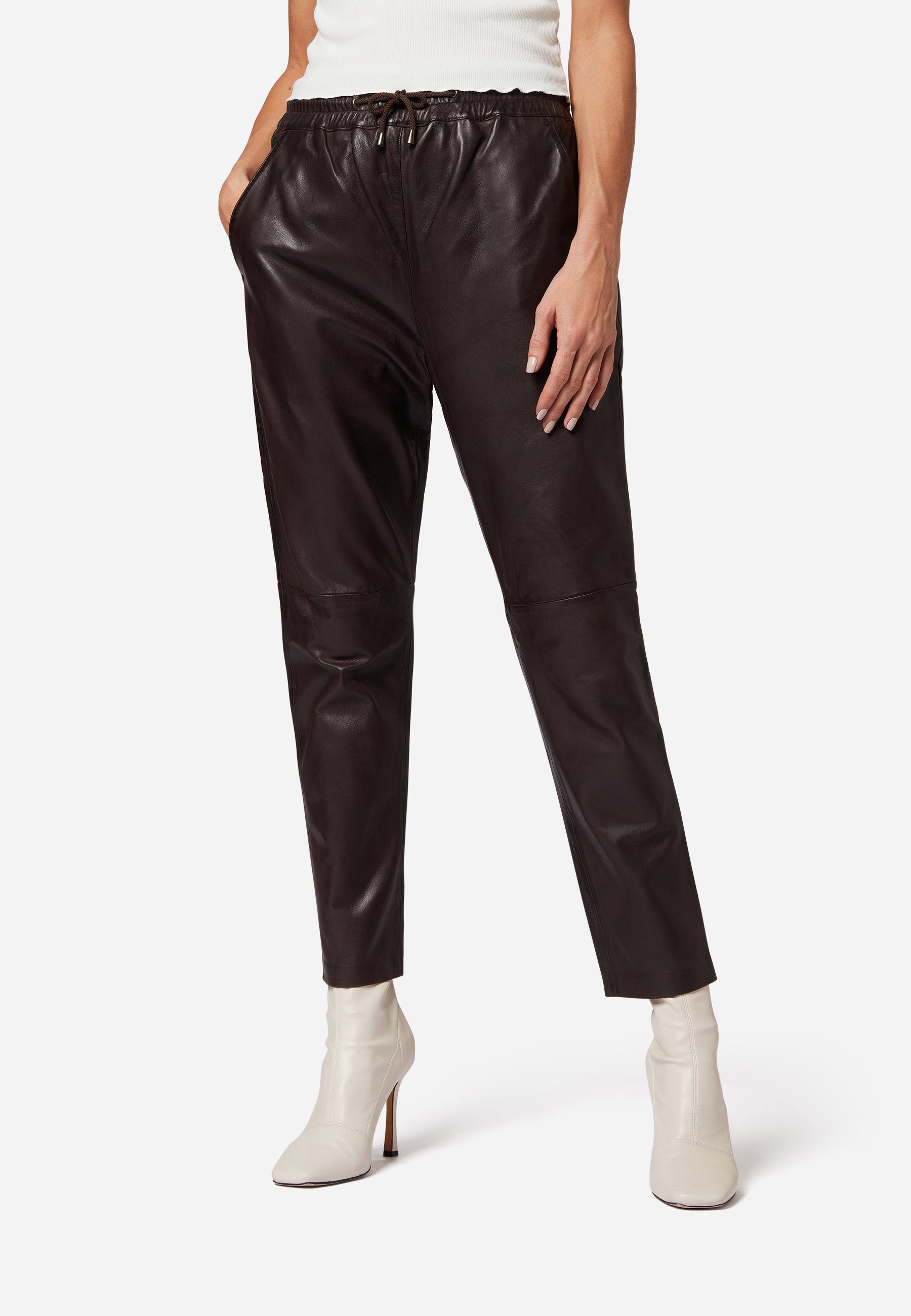 RICANO Lederhose Carillo (mit Kordel) Lederhose in Joggpant-Optik mit elastischem Gummizug