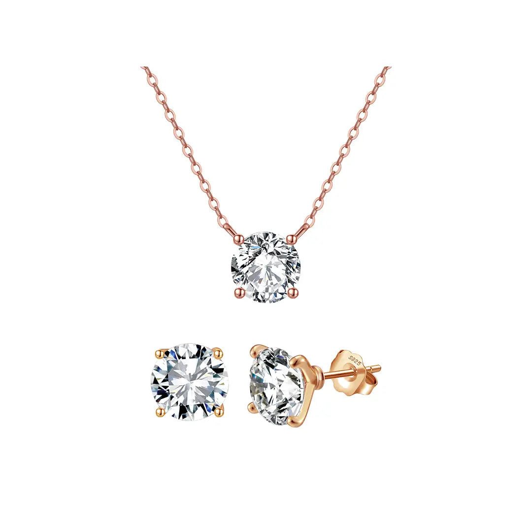 Suzan Gold Schmuckset 925 Silber rosévergoldet Zirkonia Kette Ohrstecker, Zeitloses Design, vielseitig kombinierbar, ideal als Geschenk
