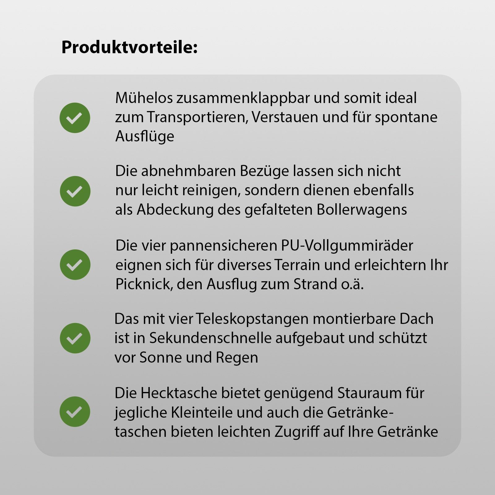 TRUTZHOLM Bollerwagen faltbar mit Dach, PU-Rädern, Hecktasche und Teleskopgriff