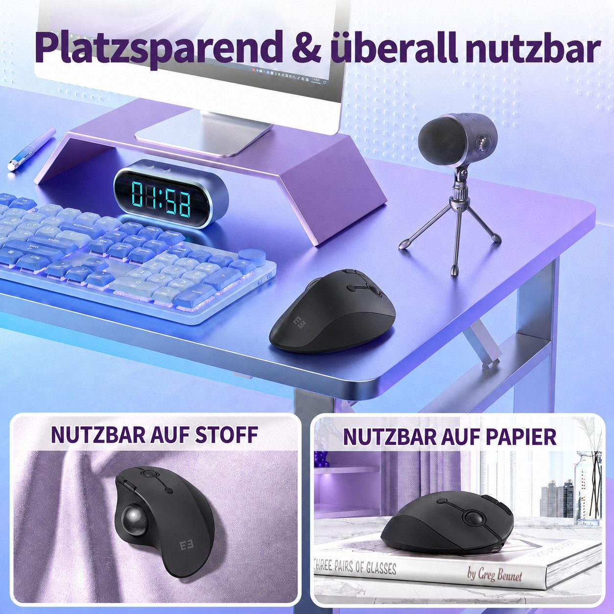 Seenda MOU-301 Ergonomische Trackball-Maus Bluetooth 2,4 GHz, 3 Geräte Maus (Bluetooth, Funk, Ergonomisch, Wiederaufladbar, Multi-Geräte Bluetooth) – Bild 3 von 5
