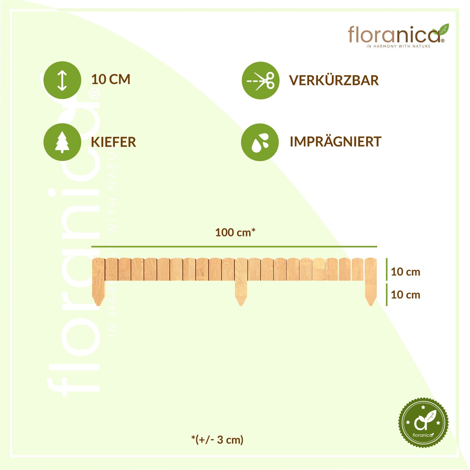 Thumbnail - Floranica Palisade Flexible Rollborder Beeteinfassung Beetumrandung Rasenkante Holzzaun, LxH: 100x10 cm, Natur, Dekozaun...
