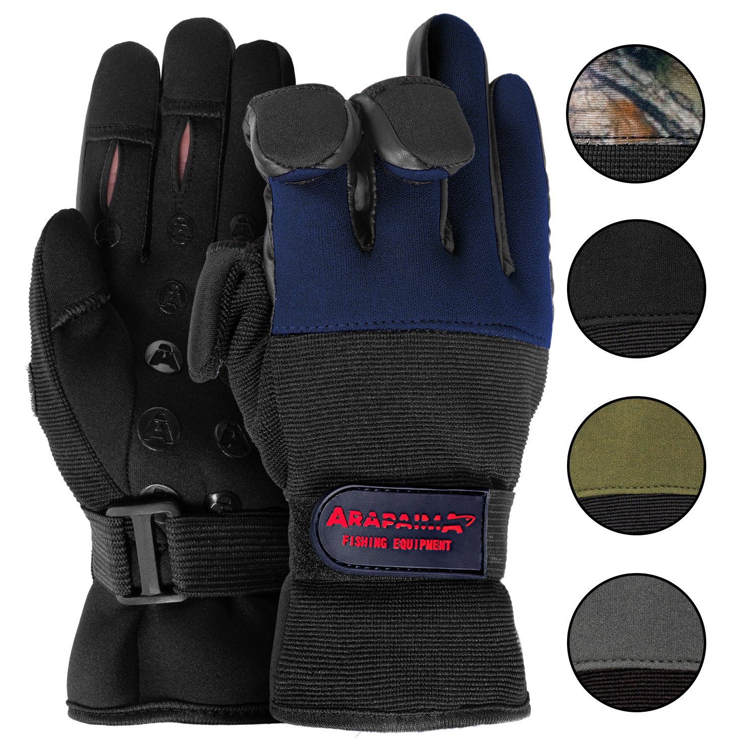 Arapaima Fishing Equipment Angelhandschuhe wizard (Paar) Neopren Handschuhe Angeln Navy