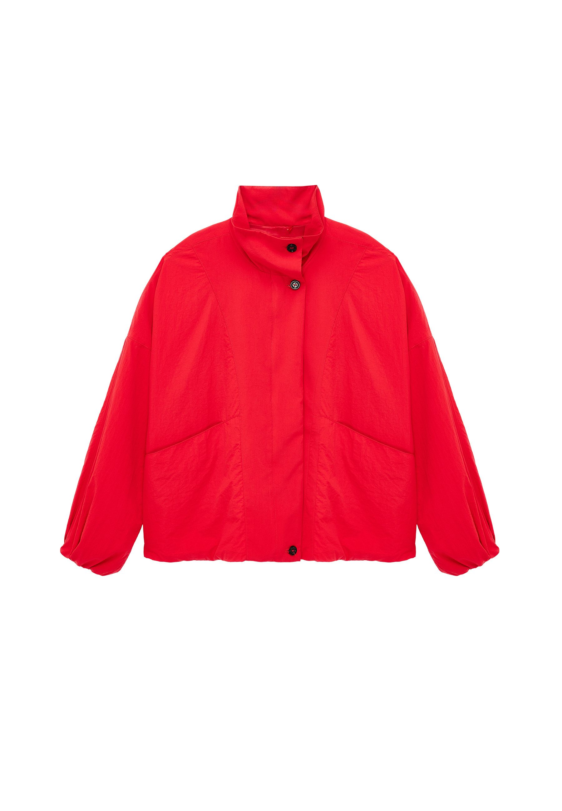 Koton Regenjacke Koton Kurze Crinkle-Regenjacke Stehkragen Taschen