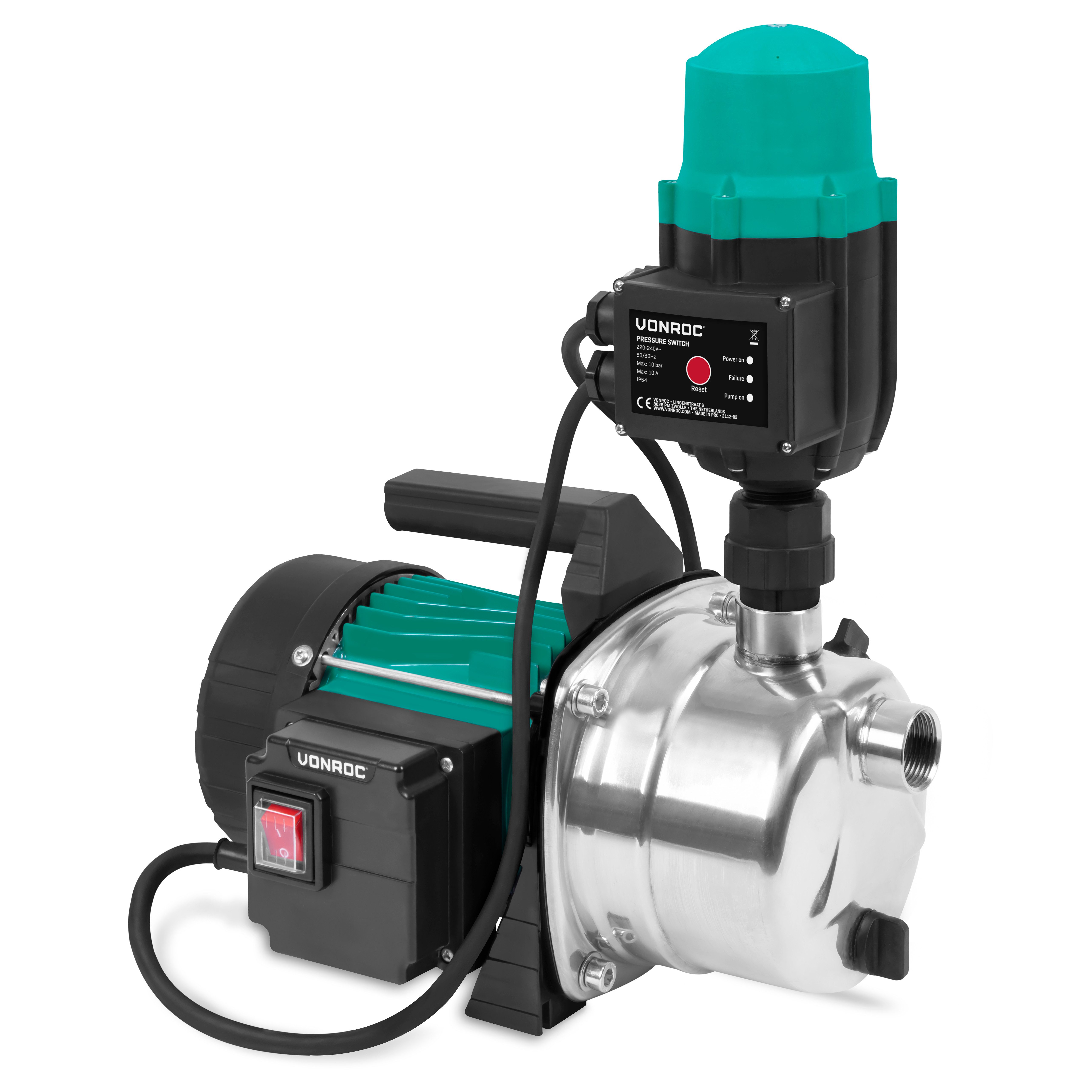VONROC Gartenpumpe Automatische Wasserpumpe (Hydrophorpumpe mit Druckschalter – Trockenlaufschutzmit, 1000W, 3500l/h, 4,4bar), Zur Bewässerung des Gartens/Rasens