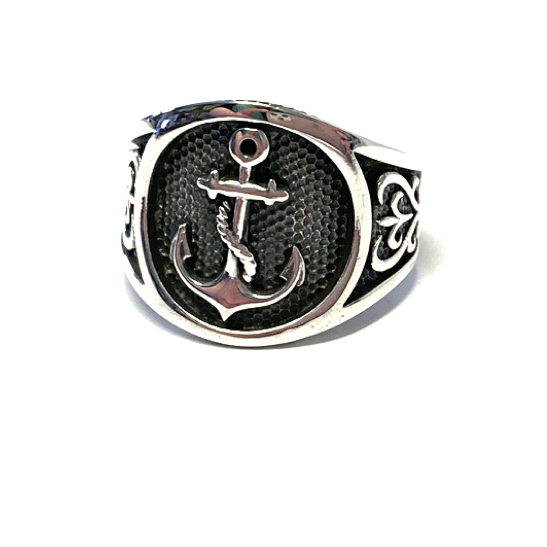 Silberring Ring 925 Silber geschwärzt Anker Motiv rustikal Bandring #62