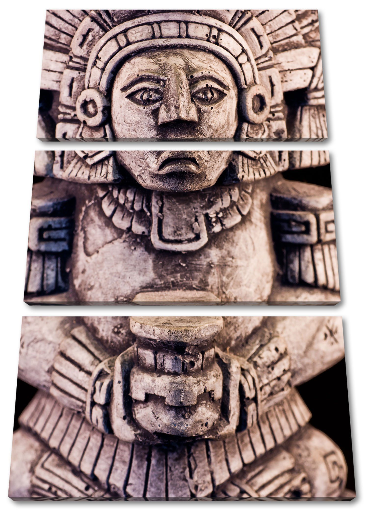 Pixxprint Leinwandbild kleine Maya Skulptur, kleine Maya Skulptur 3Teiler (120x80cm) (1 St), Leinwandbild fertig bespannt, inkl. Zackenaufhänger