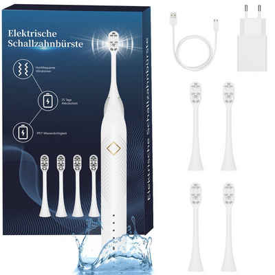 JOEAIS Ultraschallzahnbürste Elektrische Zahnbürste Kinder Erwachsene USB-aufladbar Time, 4 Modi Wasserdicht Putzdauer-Erinnerung 4 Zahnbürstenköpfen