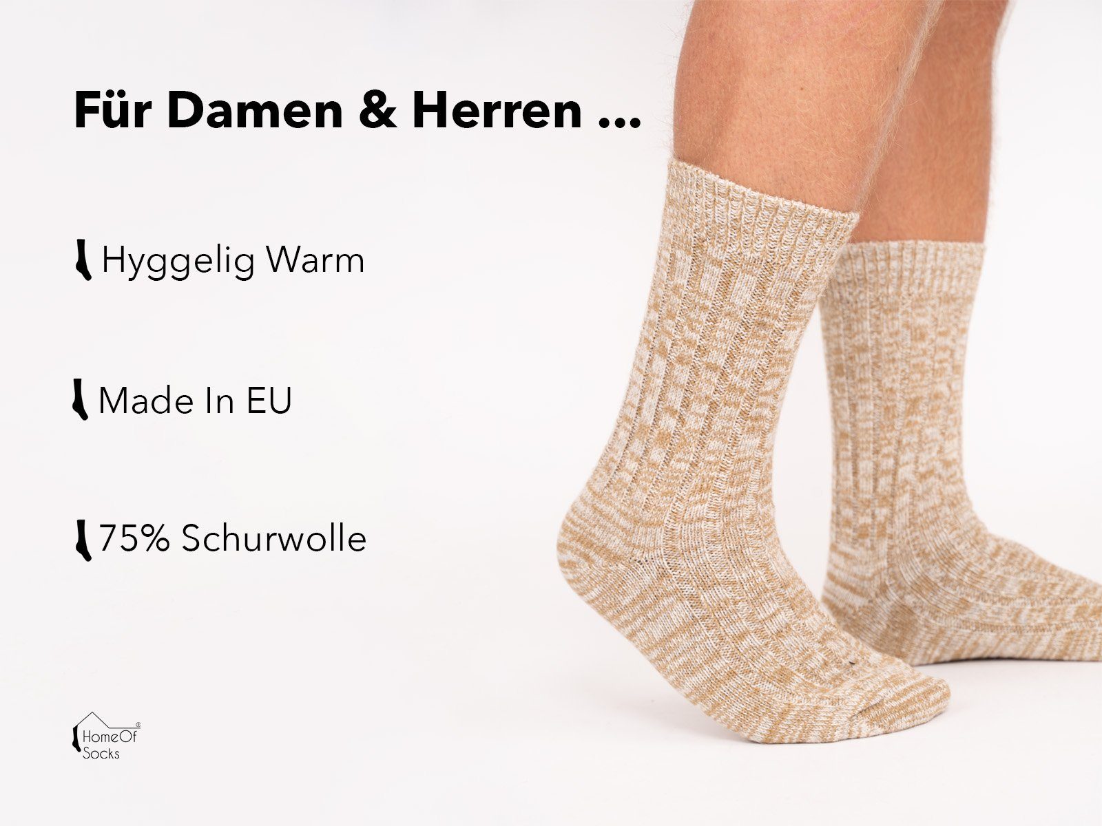 HomeOfSocks 1 aus Dünne (Paar, Grau 75% und Wollsocken Wolle mit Melierte Wollsocken warme (Schurwolle) Paar) 75% Wollanteil Socken