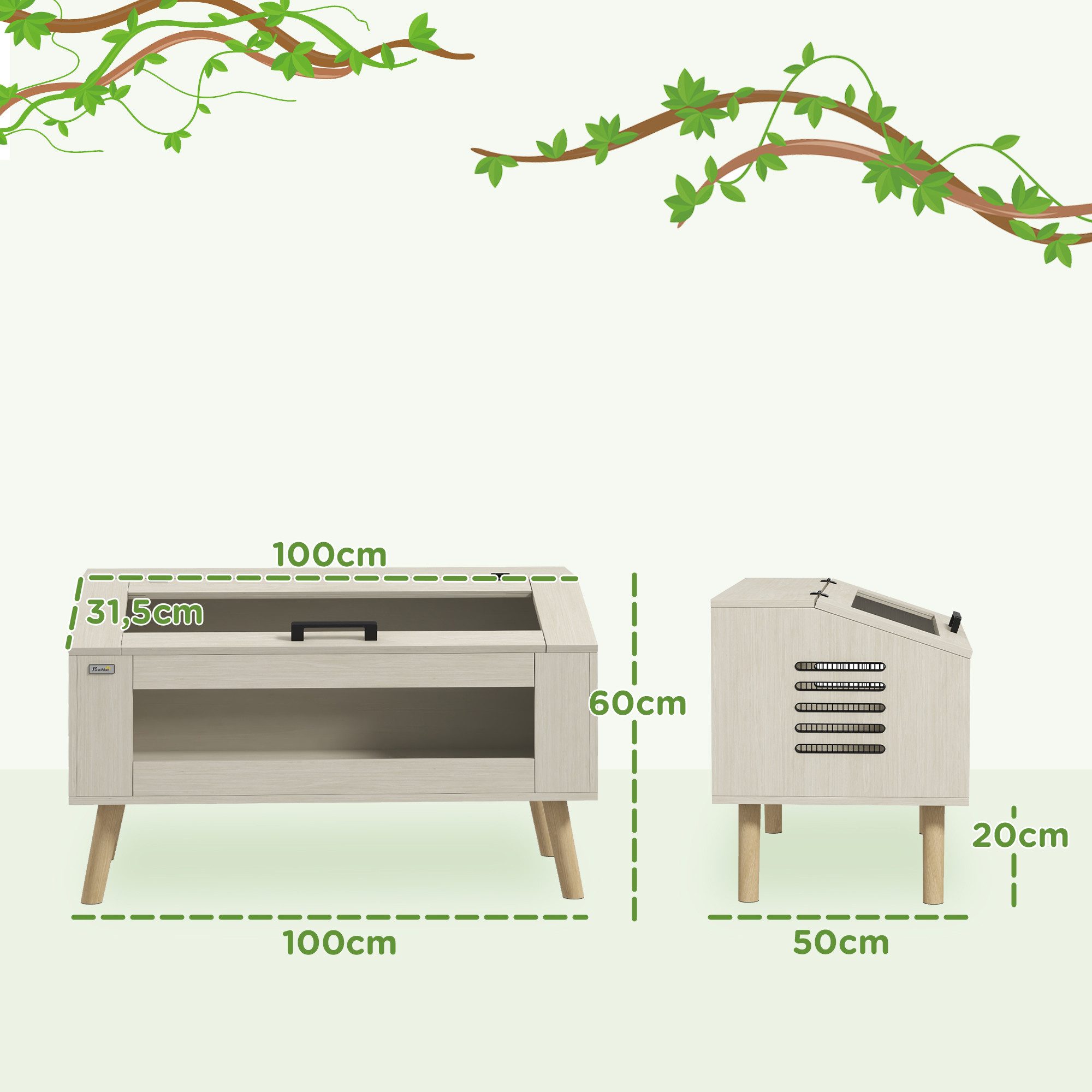 PawHut Terrarium Reptil Fütterungsbox mit Lüftungsgitter, Reptilienzuchtbox für Amphibien, 100 x 50 x 60 cm