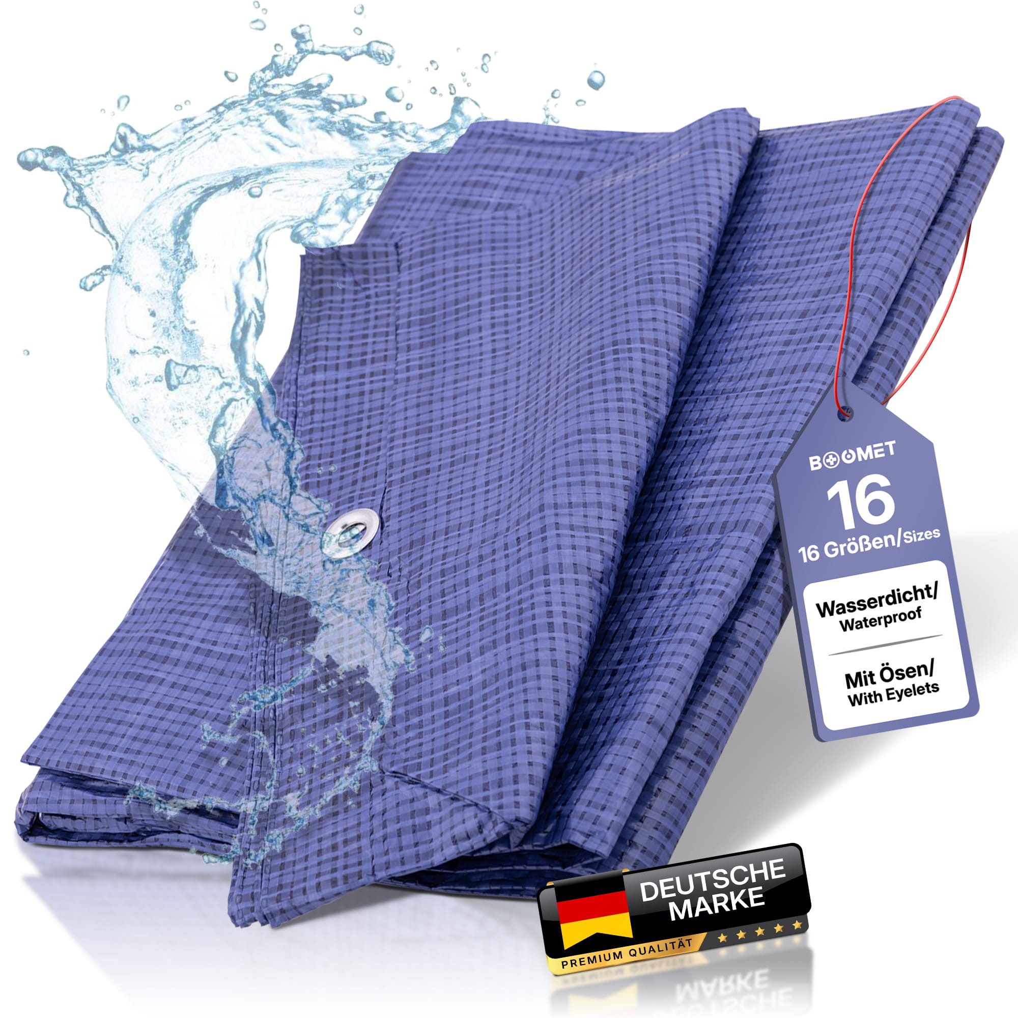 BOOMET Schutzplane Abdeckplane blau (1-St., 2x3m), mit Ösen wasserdicht Gartenplane Plane Gartenmöbel