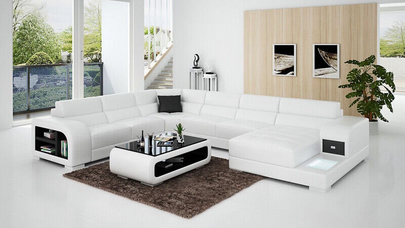 mit JVmoebel Modern Sofa Ledersofa Ecksofa Design Couch Garnitur Ecke USB U-Form