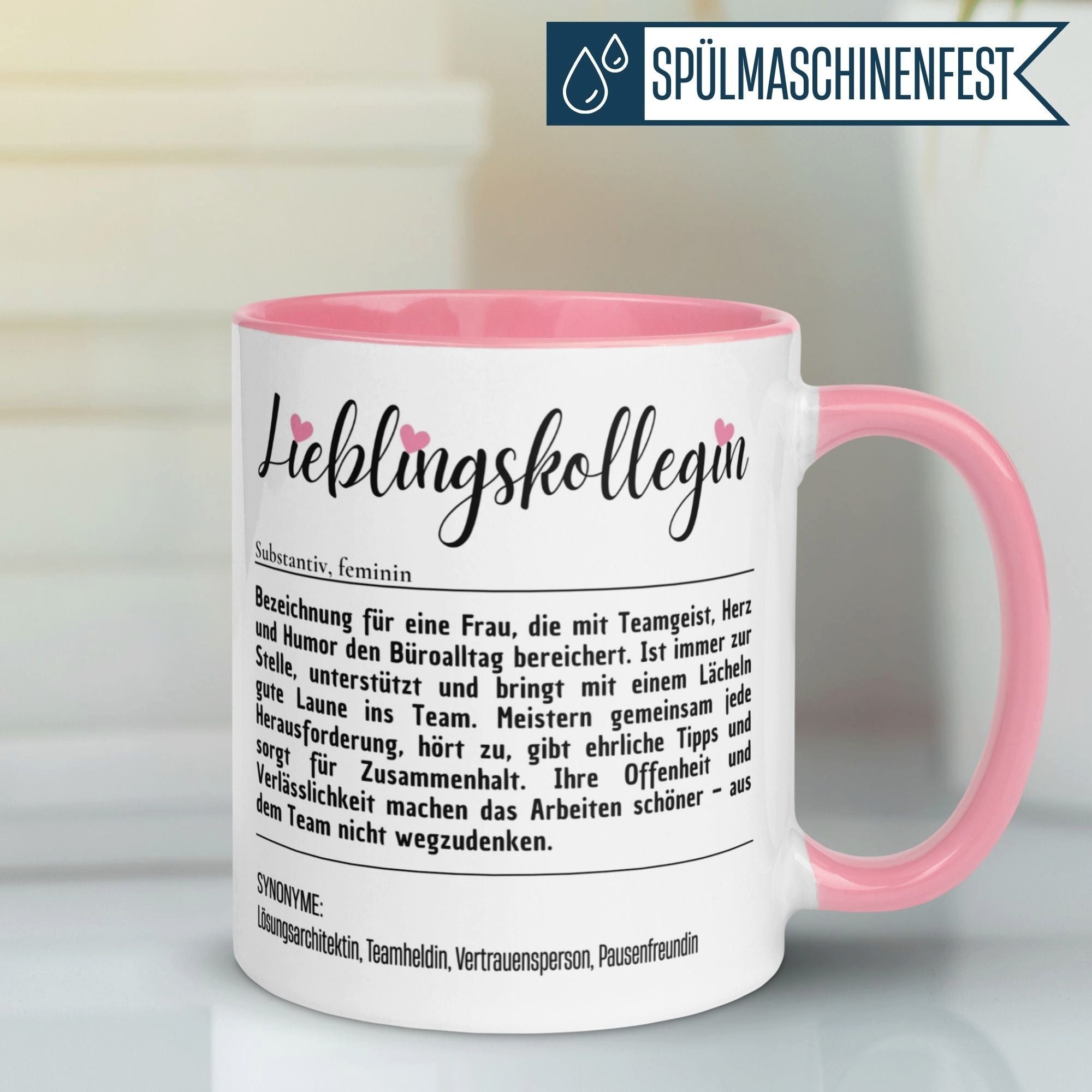 Momentals Tasse Kollegin – „Definition Lieblingskollegin“ – Geschenk Arbeitskollegin, Gratis Versand · Links-&Rechtshänder · Spülmaschinenfest