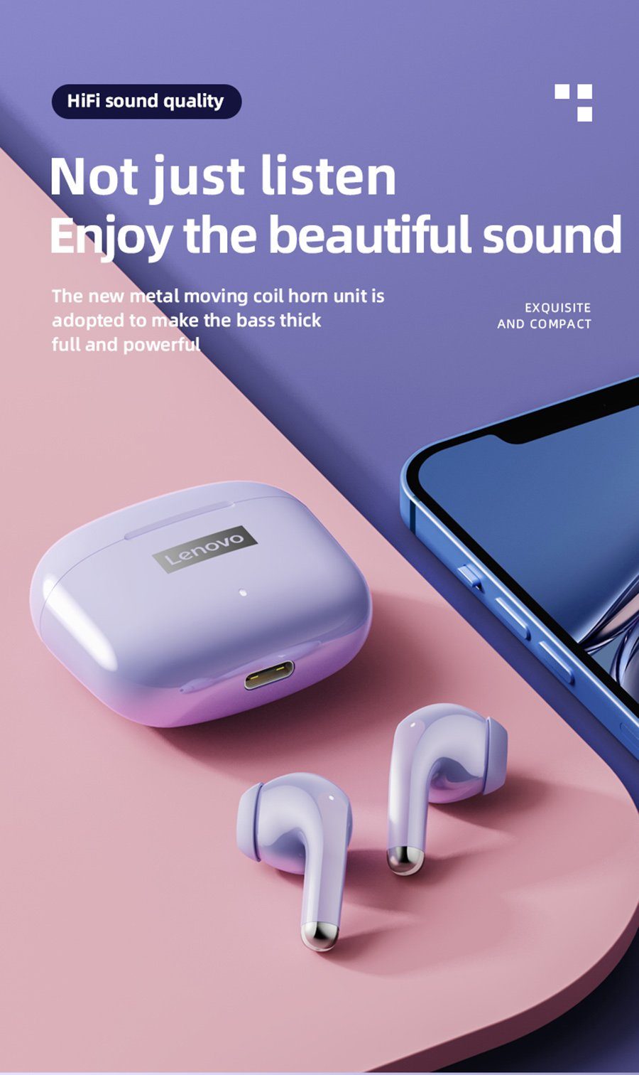 Ohrhörer 5.1, mit mit Siri, 250 Rosa) Touch-Steuerung Wireless, Pro Google Assistant, mAh Stereo Bluetooth Bluetooth-Kopfhörer kabellos, Lenovo Kopfhörer-Ladehülle LP40 (True -
