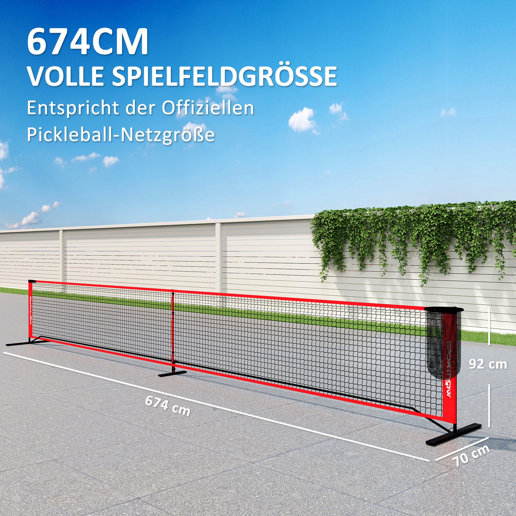 SPORTNOW Pickleballnetz tragbares 6,7 m Pickleball-System mit Netz (1-St), Metall, Polyester, Mehrfarbig