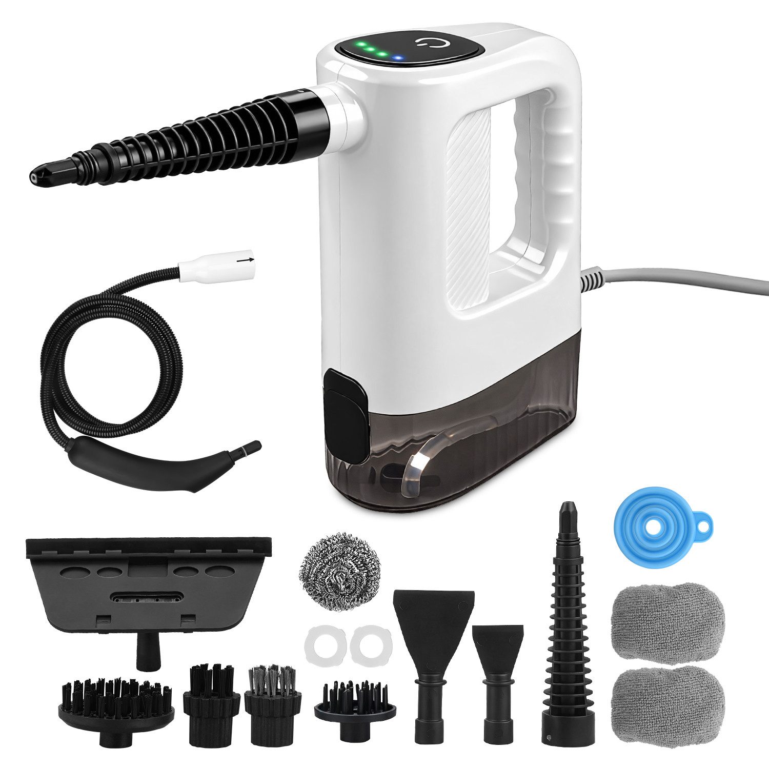 CkeyiN Handdampfreiniger Mehrzweck-Dampfreiniger 15s Aufheizzeit 150-450 Kpa Dampf 3 Stufe, 1200 W, mit 400-ml-Wassertank 13 Zubehörteilen gegen Fett-und Kalkablagerungen