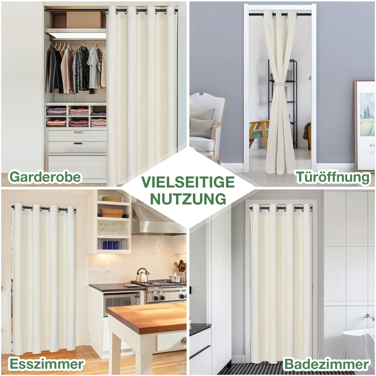 1 Türvorhang Wohnkultur Vorhang aus Hitzebeständig Türvorhang Panel, Qelus, Massiver Samt St), (1 Weiß