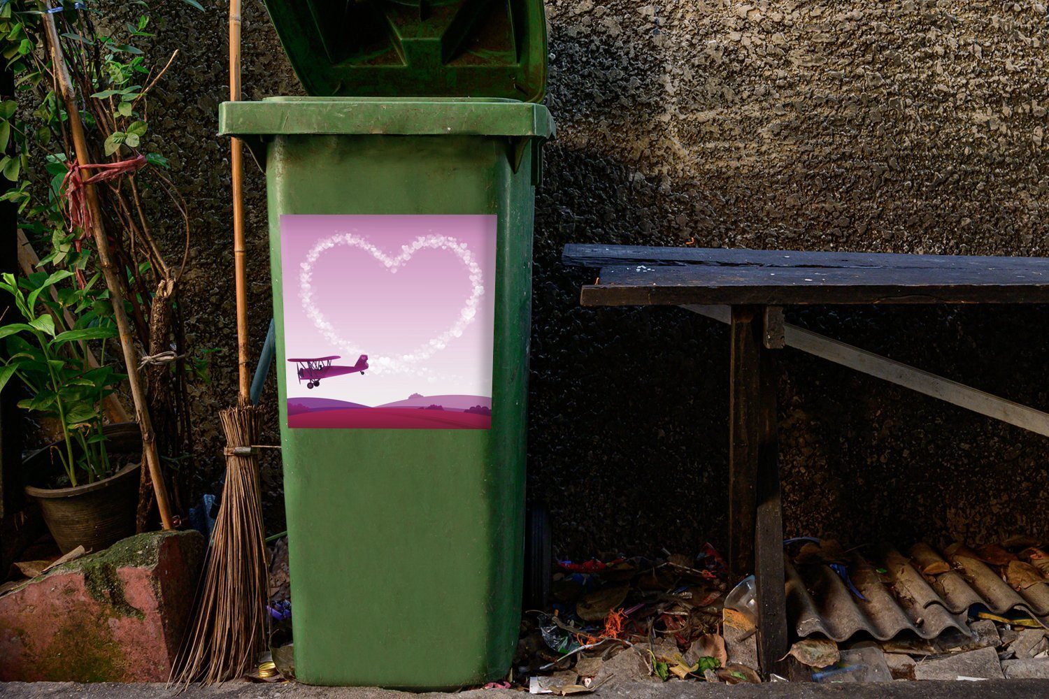 Eine Illustration Mülleimer-aufkleber, (1 Mülltonne, einem St), rosa Wandsticker MuchoWow Flugzeugs Sticker, in Himmel eines Container, Abfalbehälter