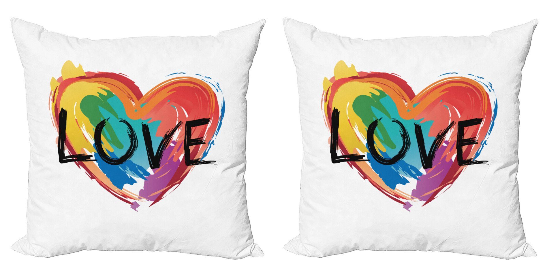 Kissenbezüge Modern Accent Doppelseitiger Digitaldruck, Abakuhaus (2 Stück), Regenbogen Pinsel gemalt Herz LGBT