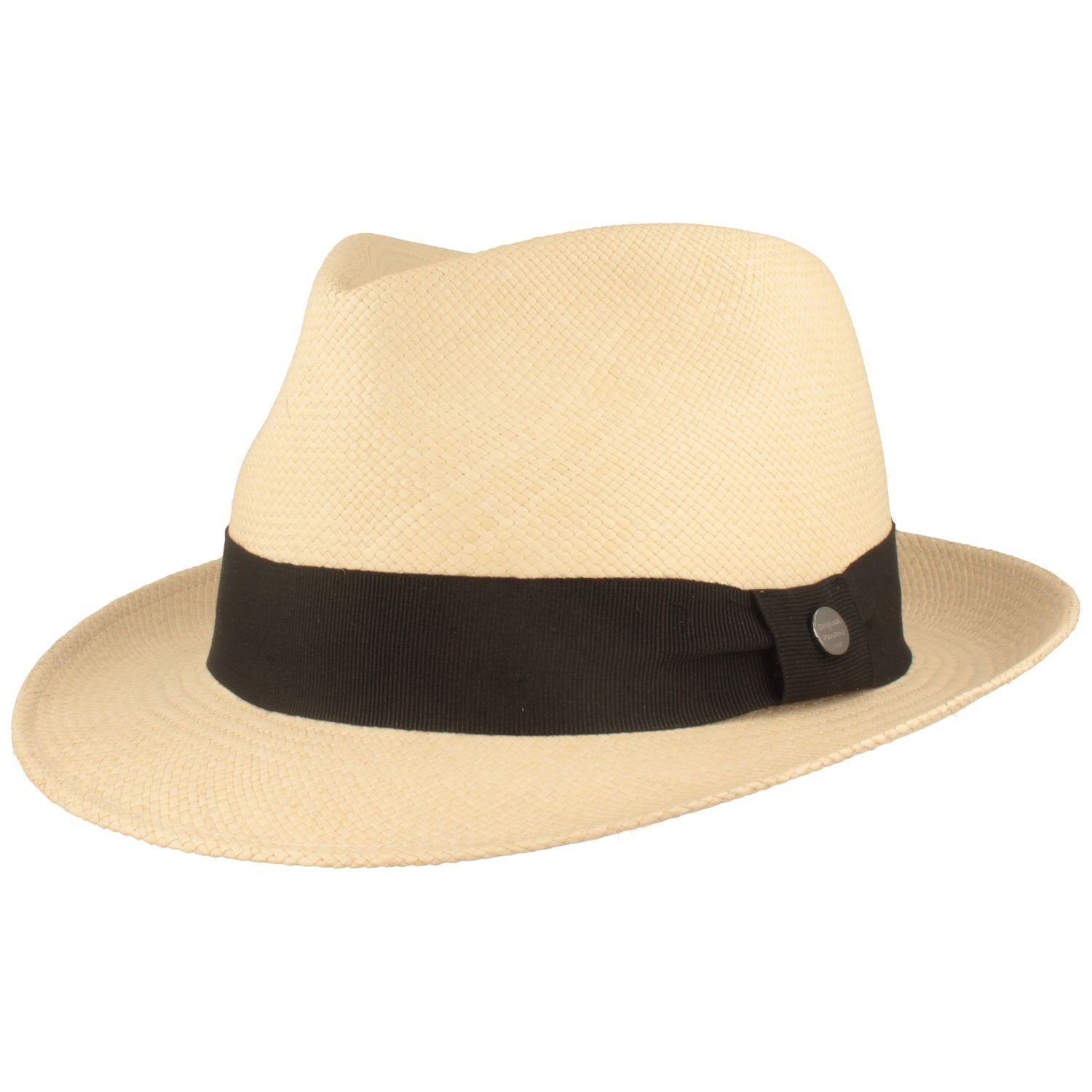 Breiter Strohhut Trilby natur/BD 50+ Panama UV-Schutz mit Garnitur sz moderner Hut