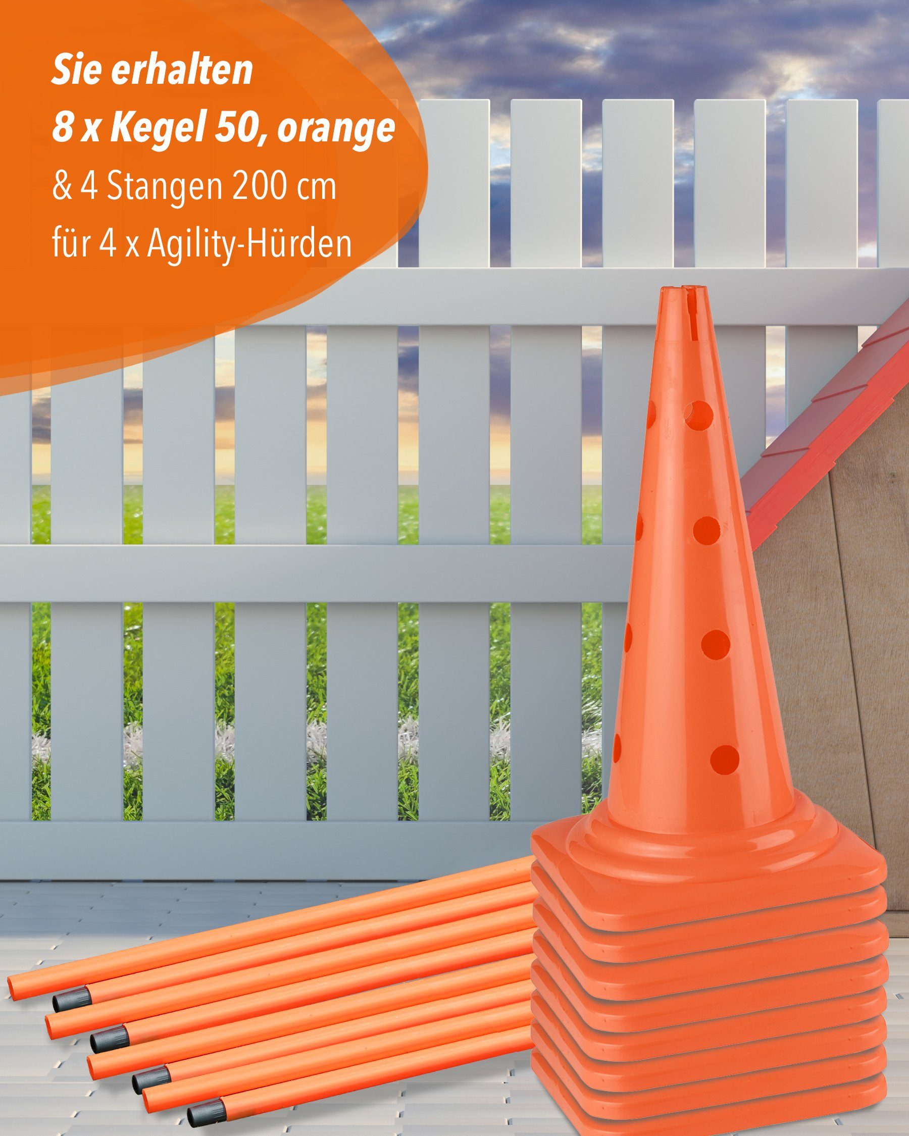 Superhund Hürde Kegelhürde 50 & Stange 200 Farbe Orange