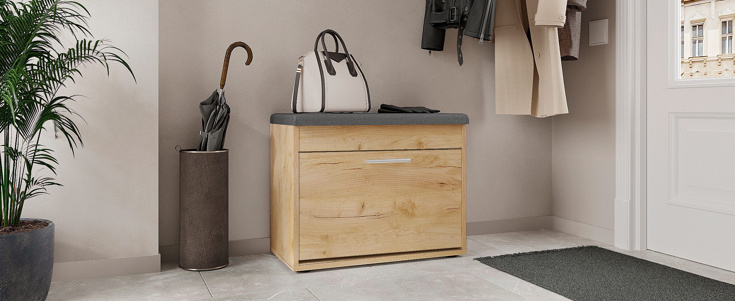 KOMTO Schuhregal Schuhbank mit Sitzfläche und Klappe – Bild 3 von 5