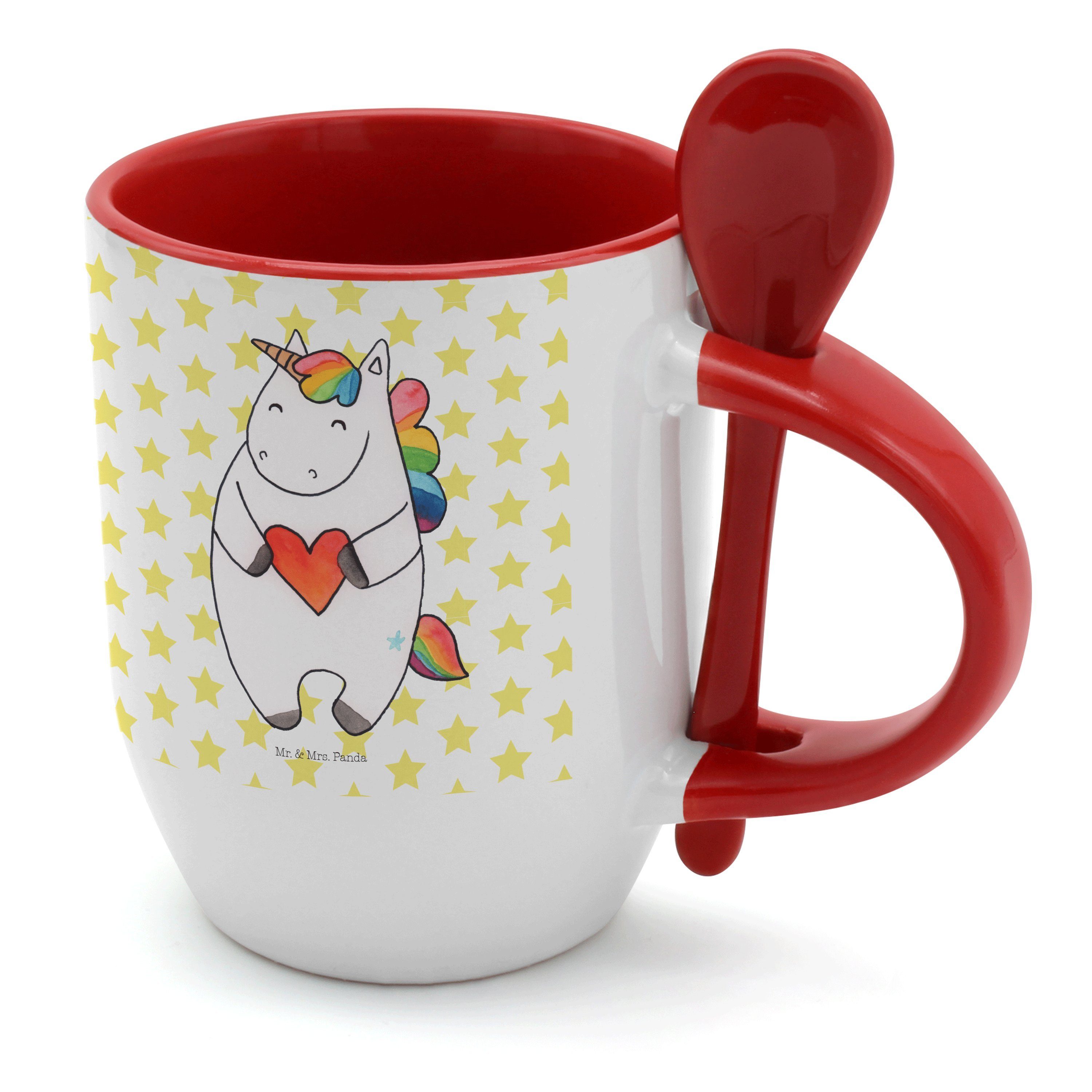 Mr. & Mrs. Panda Tasse Einhorn Herz - Weiß - Geschenk, Tasse mit Spruch, Einhörner, lustig, Keramik