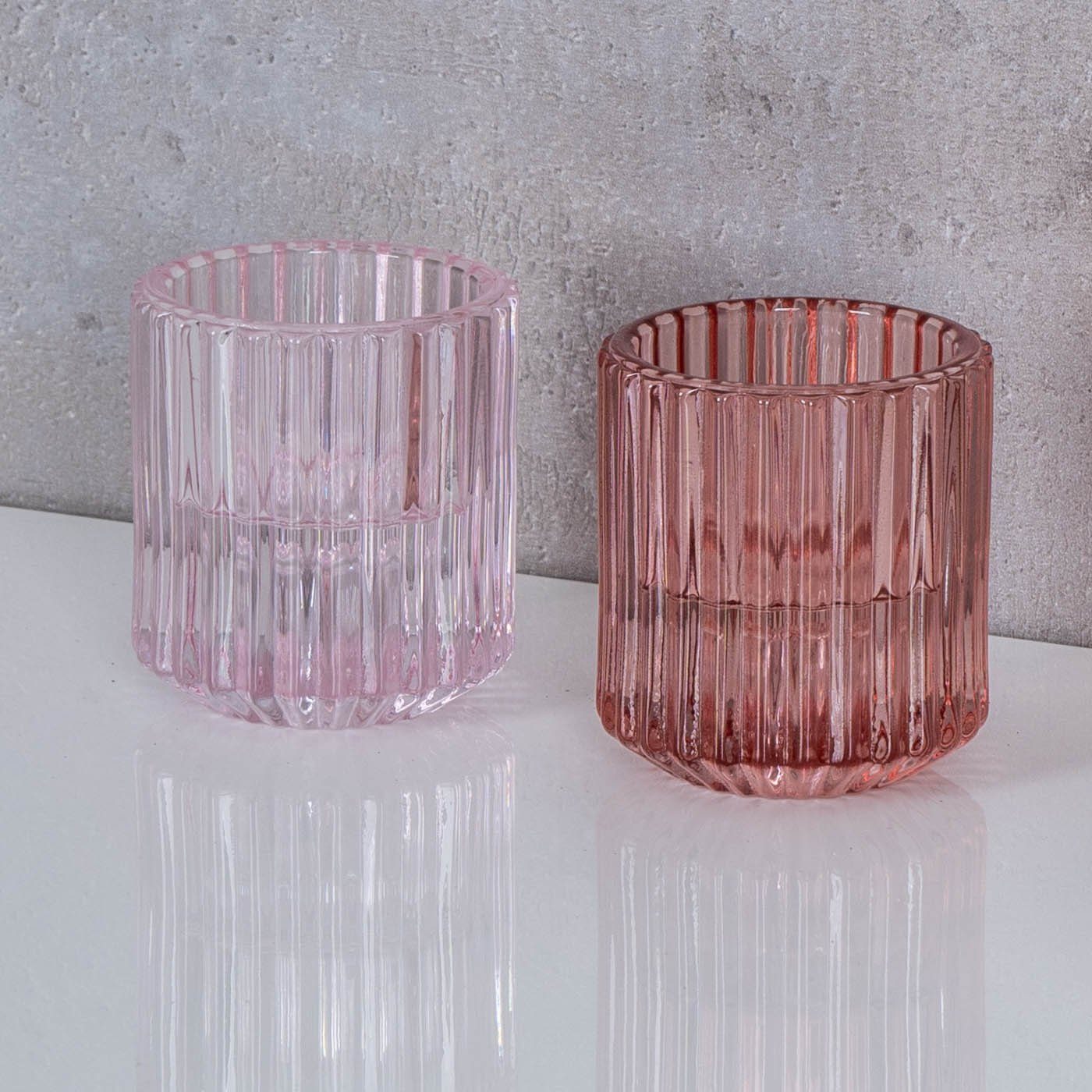 Levandeo® Teelichthalter, 2er Set Kerzenständer für Stabkerzen Glas Rosa Pi günstig online kaufen