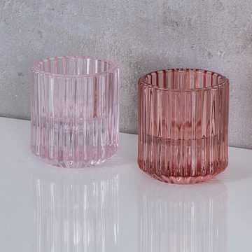Levandeo® Teelichthalter, 2er Set Kerzenständer für Stabkerzen Glas Rosa Pink 2in1