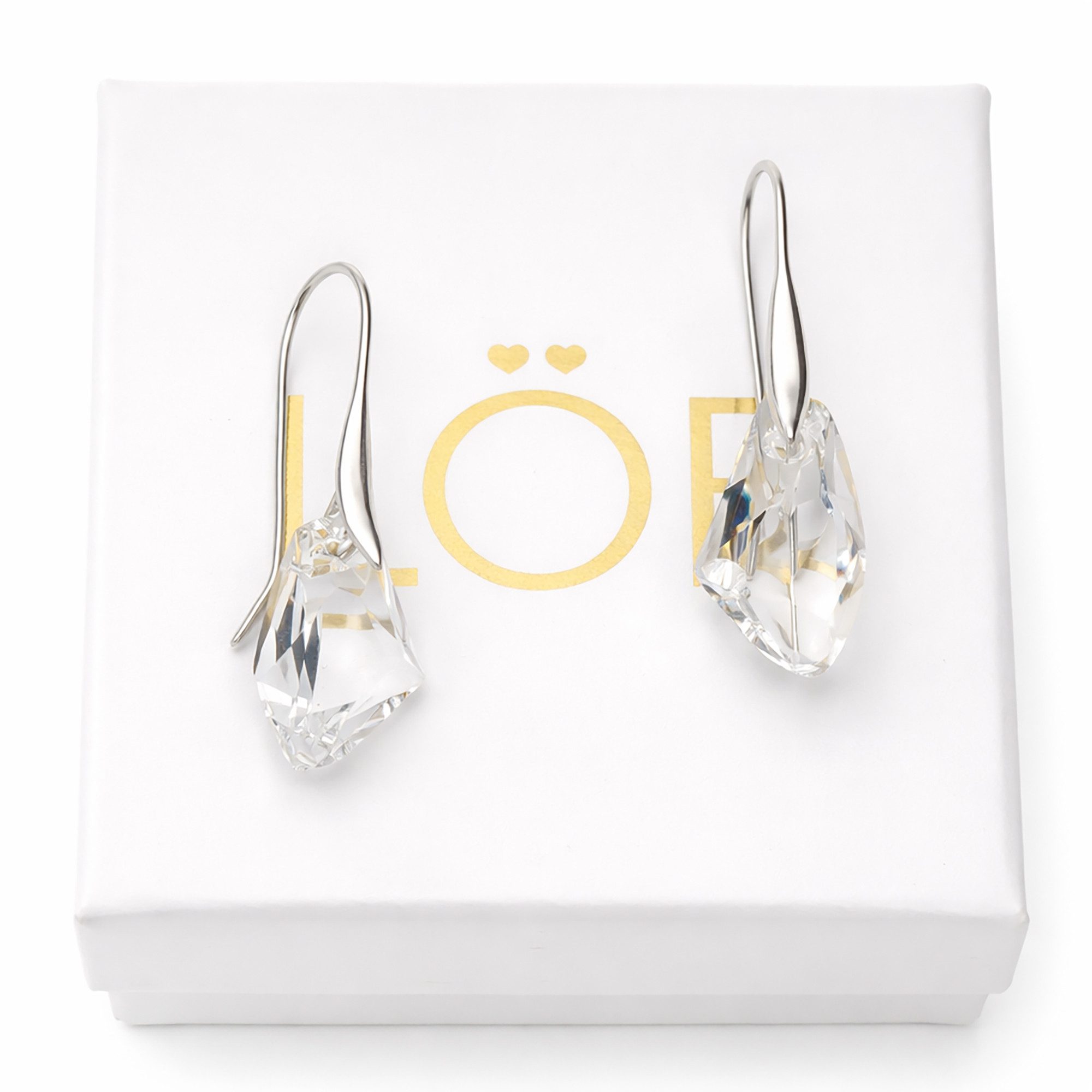 LÖB Paar Ohrstecker 925 Silber Ohrringe Hängend Tropfen Kristall Anhänger Modern Filigran (Geschenke für Frauen Damen Beste Freundin Mutter Mama Ehefrau Oma sie zum Geburtstag Schmuck Sommer, Inkl. Schmuckbox), Minimalistisch Geometrisch Dezent Zart Elegant Schmuck Brautschmuck