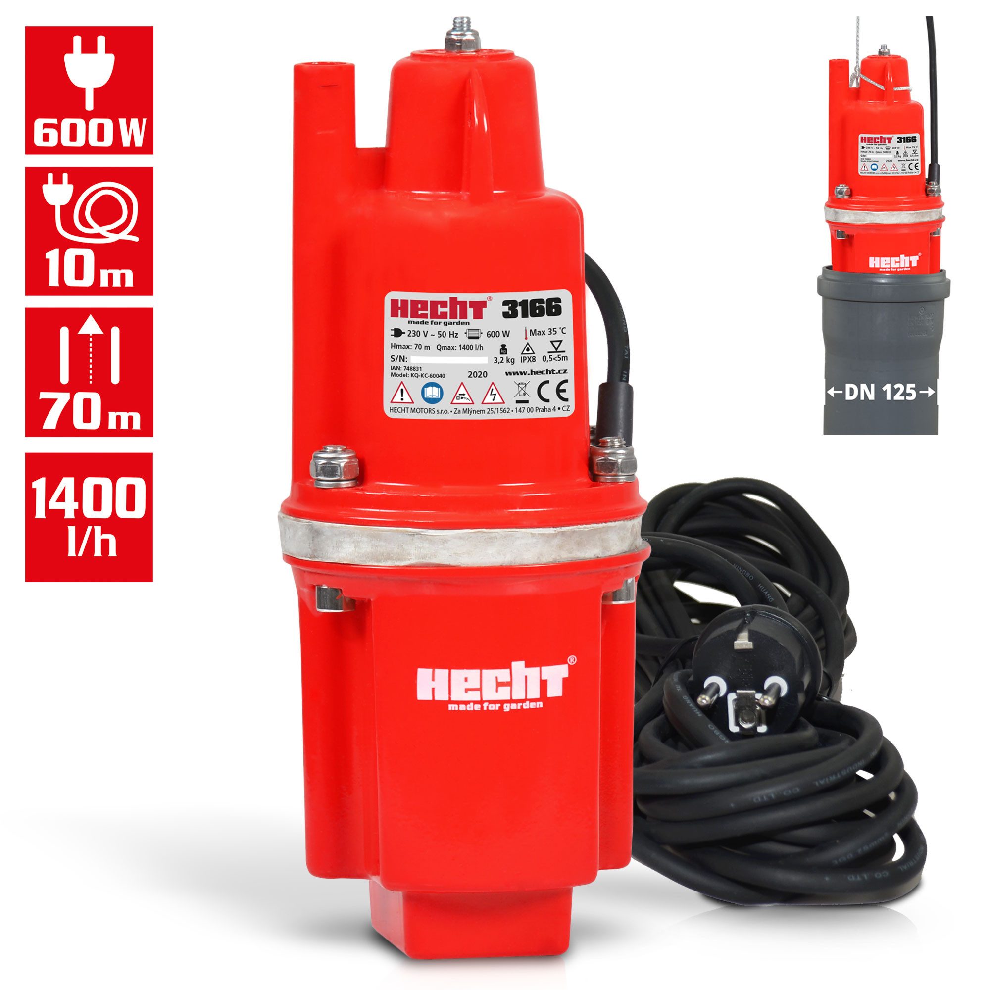 Hecht Tiefbrunnenpumpe Membranpumpe 3166, 70 m günstig online kaufen