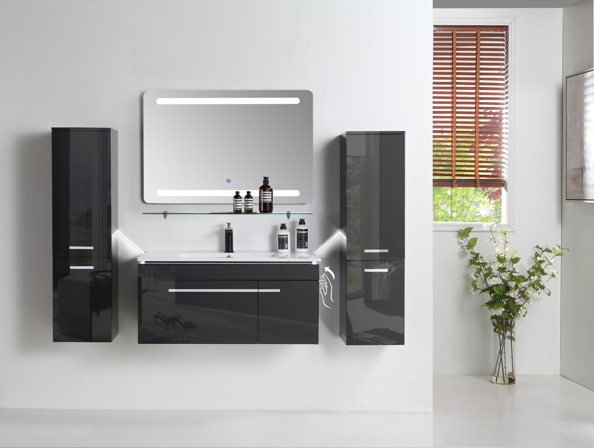 Faizee Möbel Badmöbel-Set Badmöbel Set Schwarz 5tlg Komplett Set, (Komplett günstig online kaufen