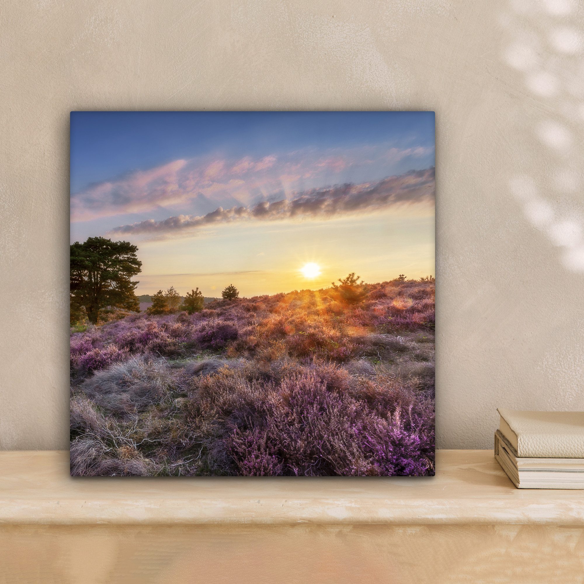 OneMillionCanvasses® Leinwandbild Heide bei Sonnenuntergang, Fotodruck (1 St), Wandbild, Deko Schlafzimmer Wohnzimmer Flur 20x20 cm