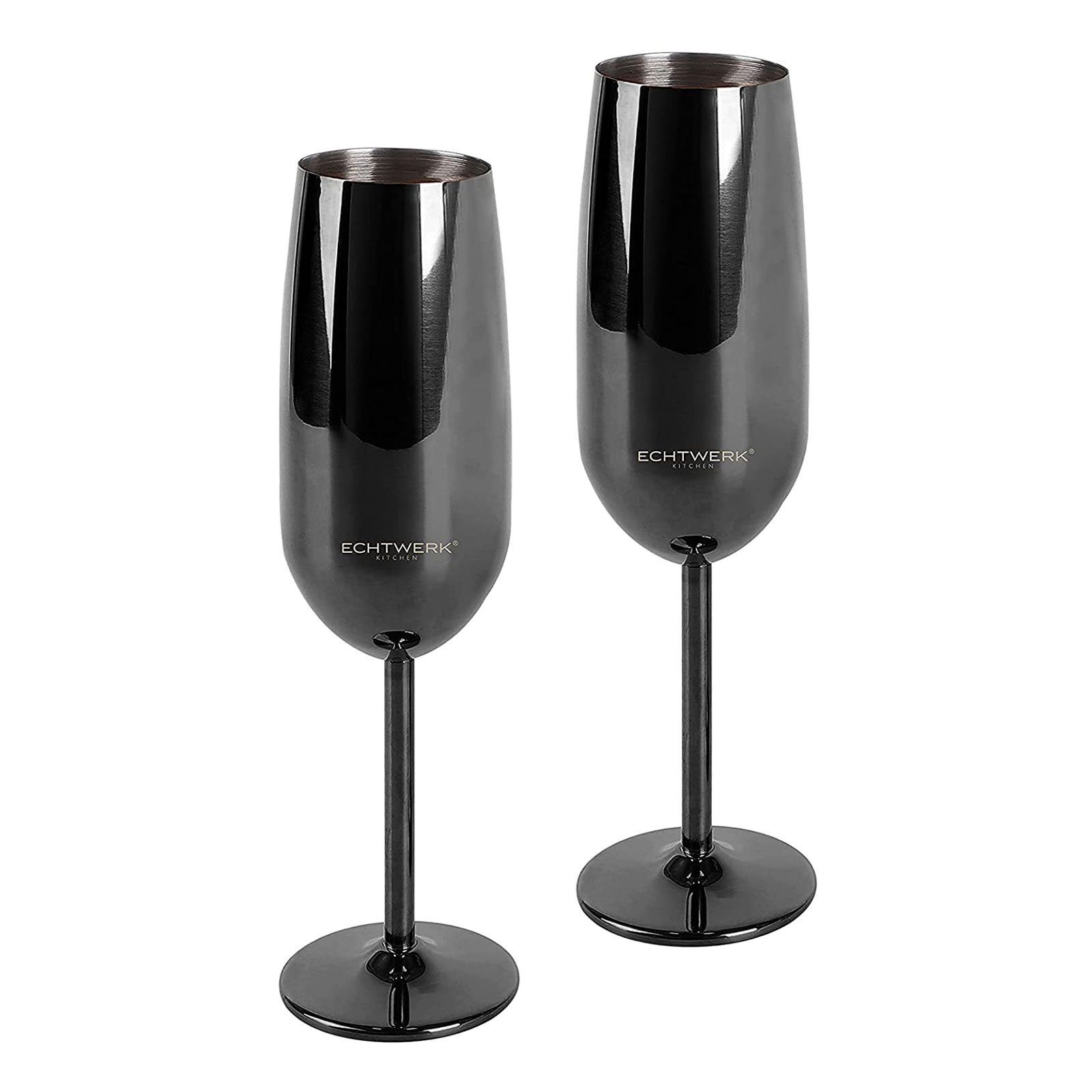 ECHTWERK Edelstahl Glas Sekt-/Champagnerkelch, Schwarz