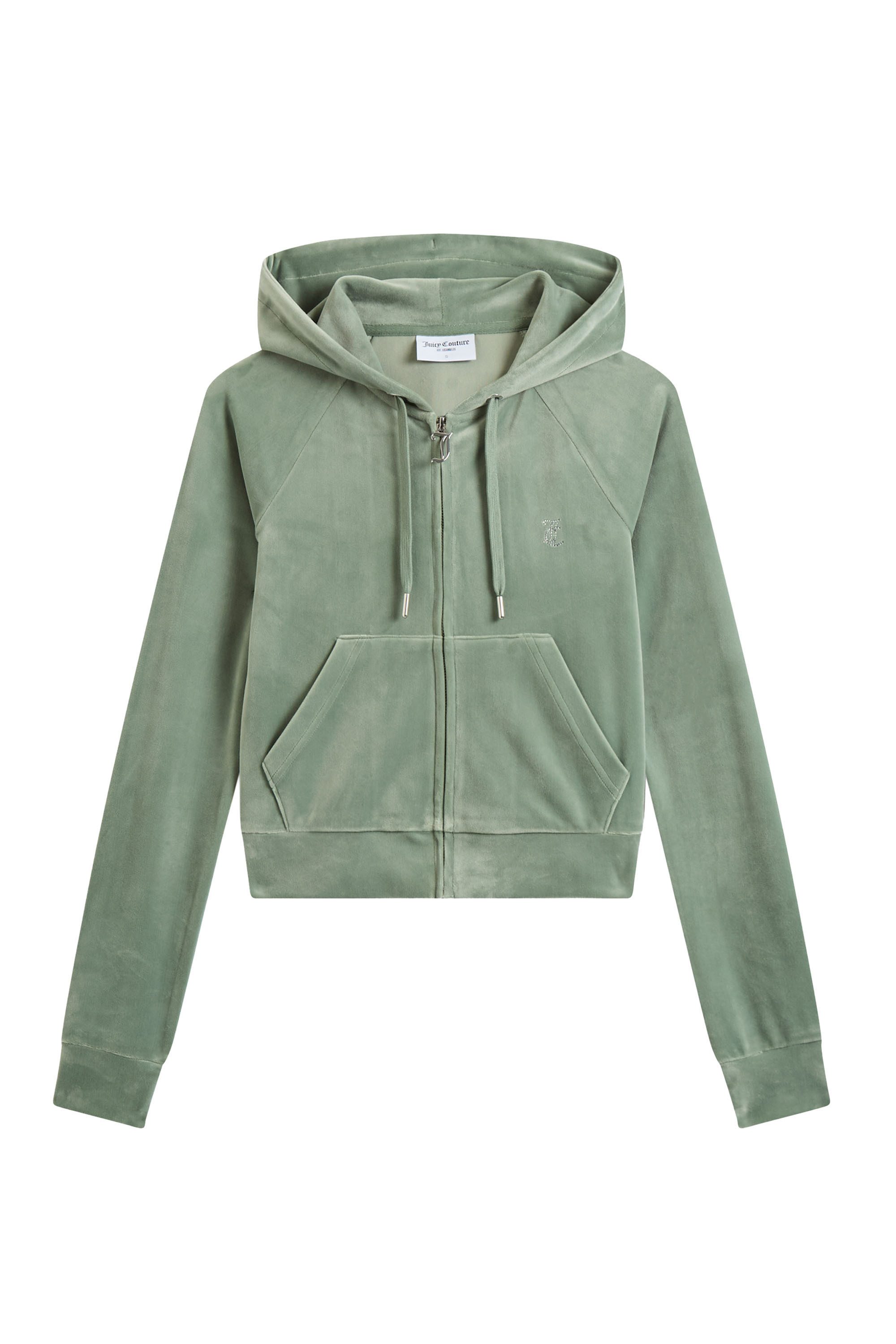 Juicy Couture Kapuzennickijacke MADISON HOODIE_ Damen Trainingsjacke Damen, Sweatjacke mit Kapuze, Velour, mit Glitzer, Sale