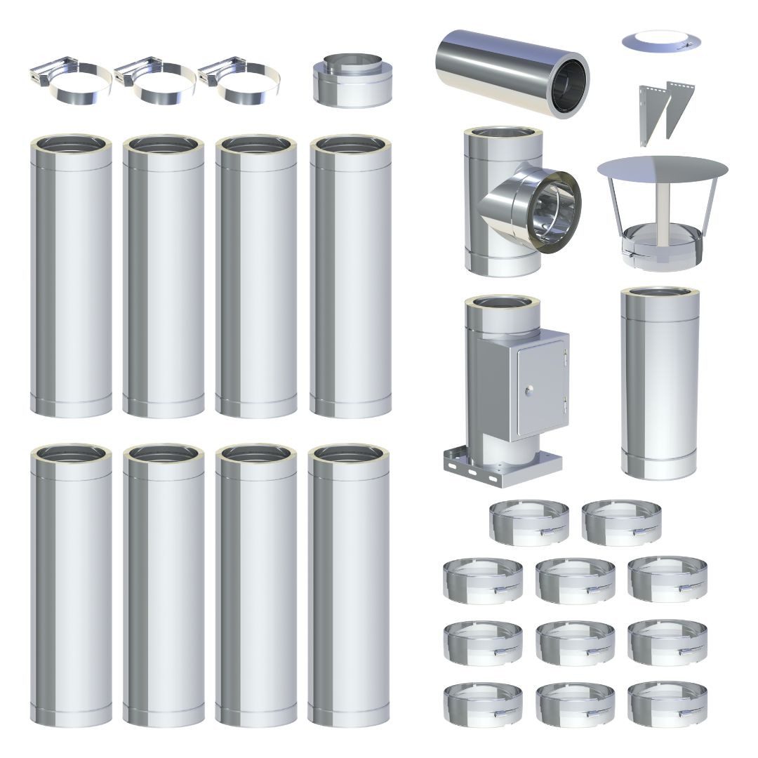 Jeremias Schornstein 9 m DW-ECO 2.0 EdelstahlSchornstein Ø130mm Komplettset DW Wandmontage, Ø 130 mm