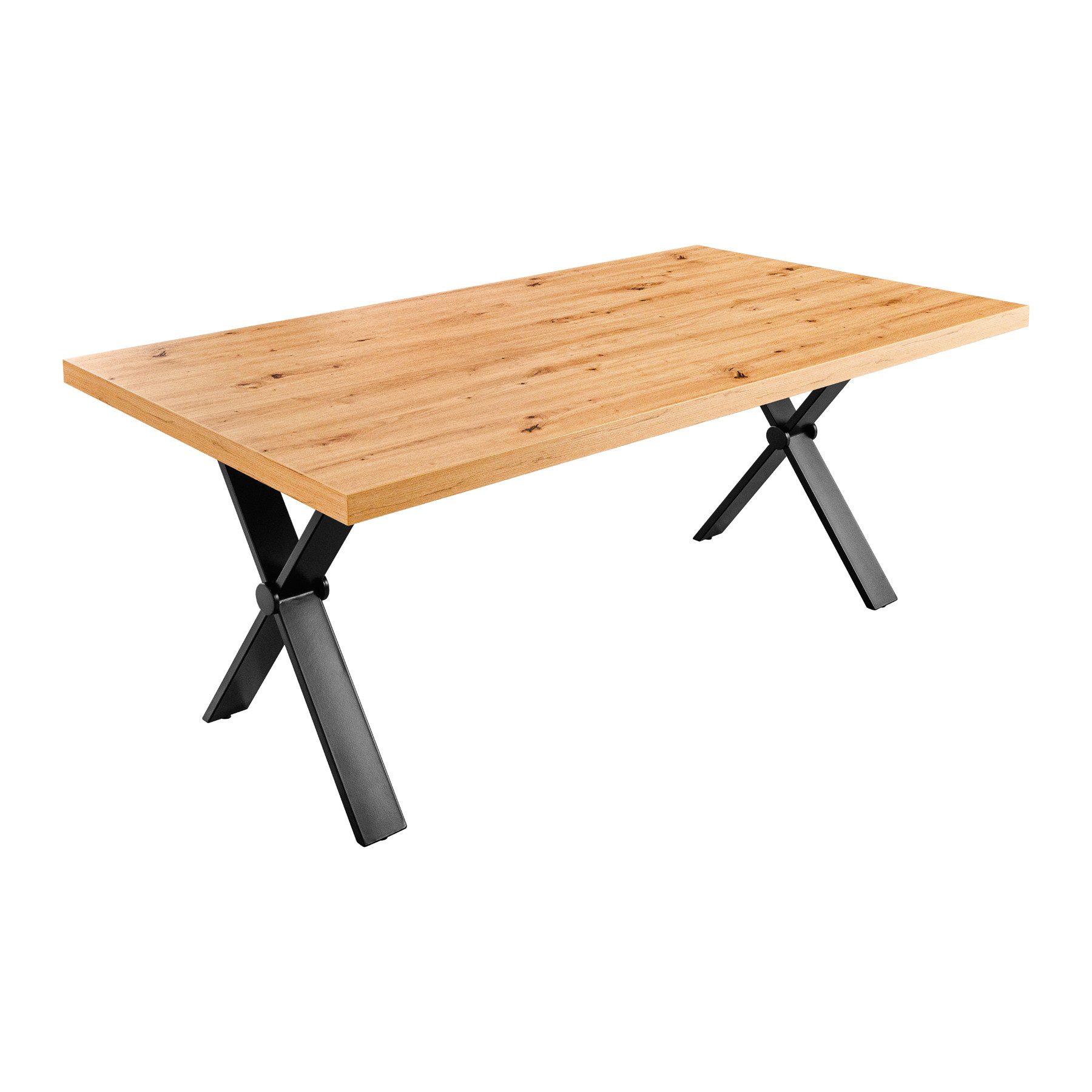 riess-ambiente Esstisch LOFT 160cm natur / schwarz · Tischplatte in Eichen-Dekor mit X-Gestell (Einzelartikel, 1-St), Industrial Design Küchentisch · stabiles Metall-Gestell · 6 Sitzplätze