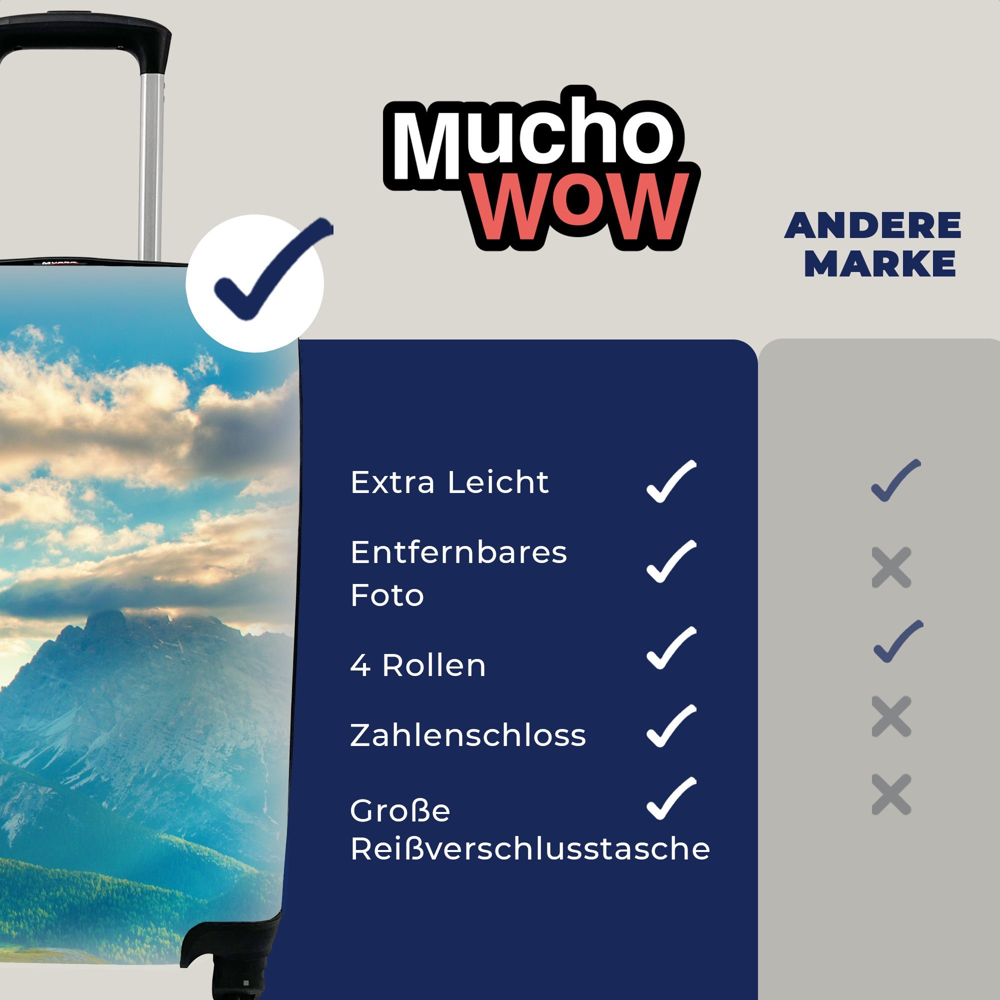 Ferien, MuchoWow - Alpen - Reisekoffer Sonne Natur, 4 Handgepäckkoffer mit Reisetasche für Rollen, Handgepäck rollen, Trolley,