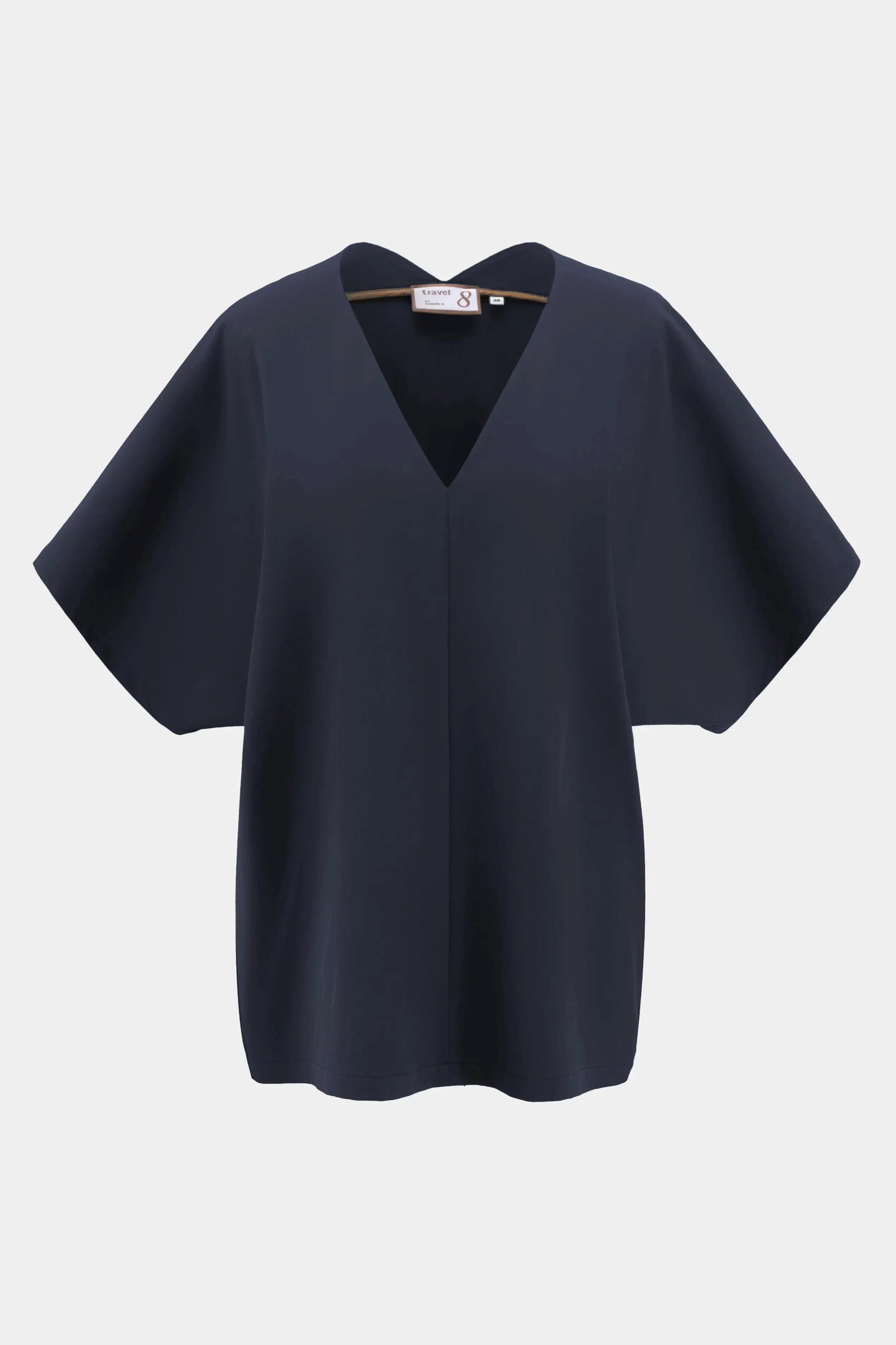 Blusenshirt Damen Wide Fit V-Ausschnitt Blusenshirt Navy – Knitterarm