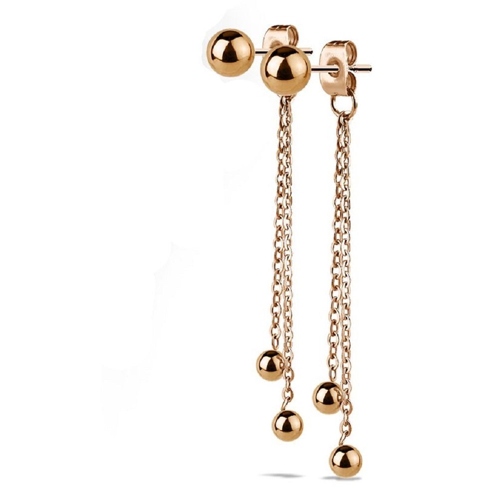 BUNGSA Ohrstecker-Set Ohrstecker mit Ketten Kugeln Edelstahl Damen Gold (1 Paar (2 Stück), 2-tlg), Ohrschmuck Ohrringe