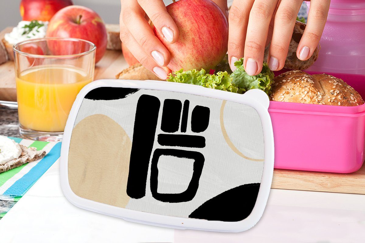 MuchoWow Lunchbox Kunststoff Kreis Snackbox, - Brotbox (2-tlg), Brotdose für Mädchen, Kunststoff, rosa - Kinder, Abstrakt, Schwarz Erwachsene