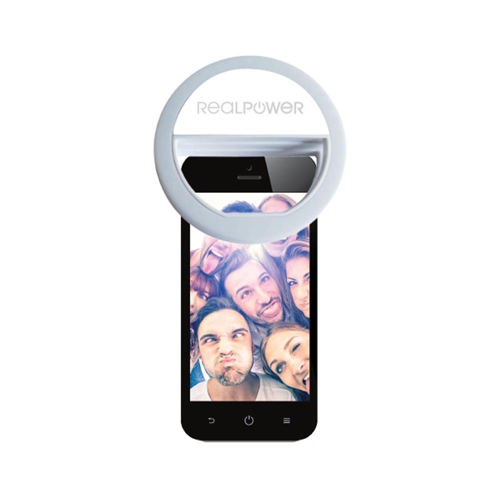 weiß) 3 Ringblitz, Realpower Ringleuchte, (Smartphone, EVA Selfie Light Ringlicht, LED, Helligkeitsstufen,