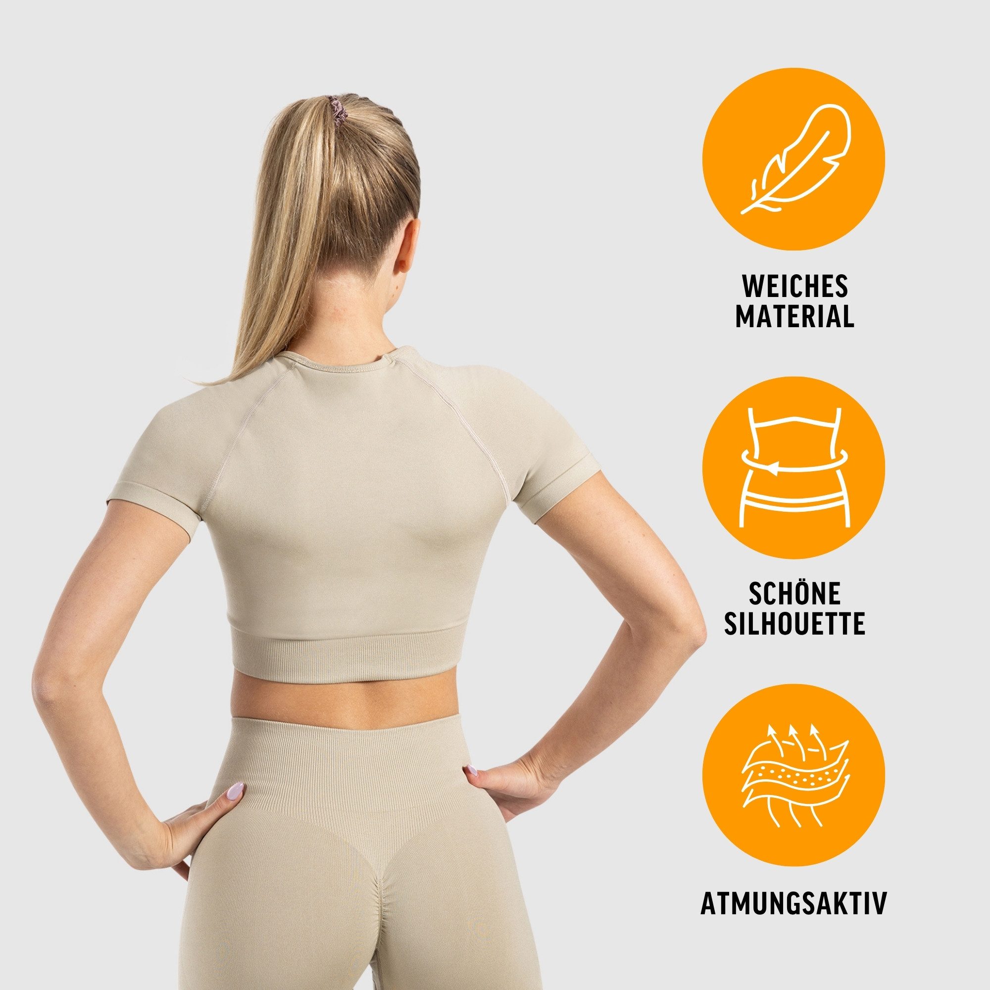 Smilodox T-Shirt Elna, Crop Top mit Rundhalsausschnitt, kurzen Ärmeln & Rippbund Figurbetontes T-Shirt, Funktionsshirt glattes Material & bauchfrei